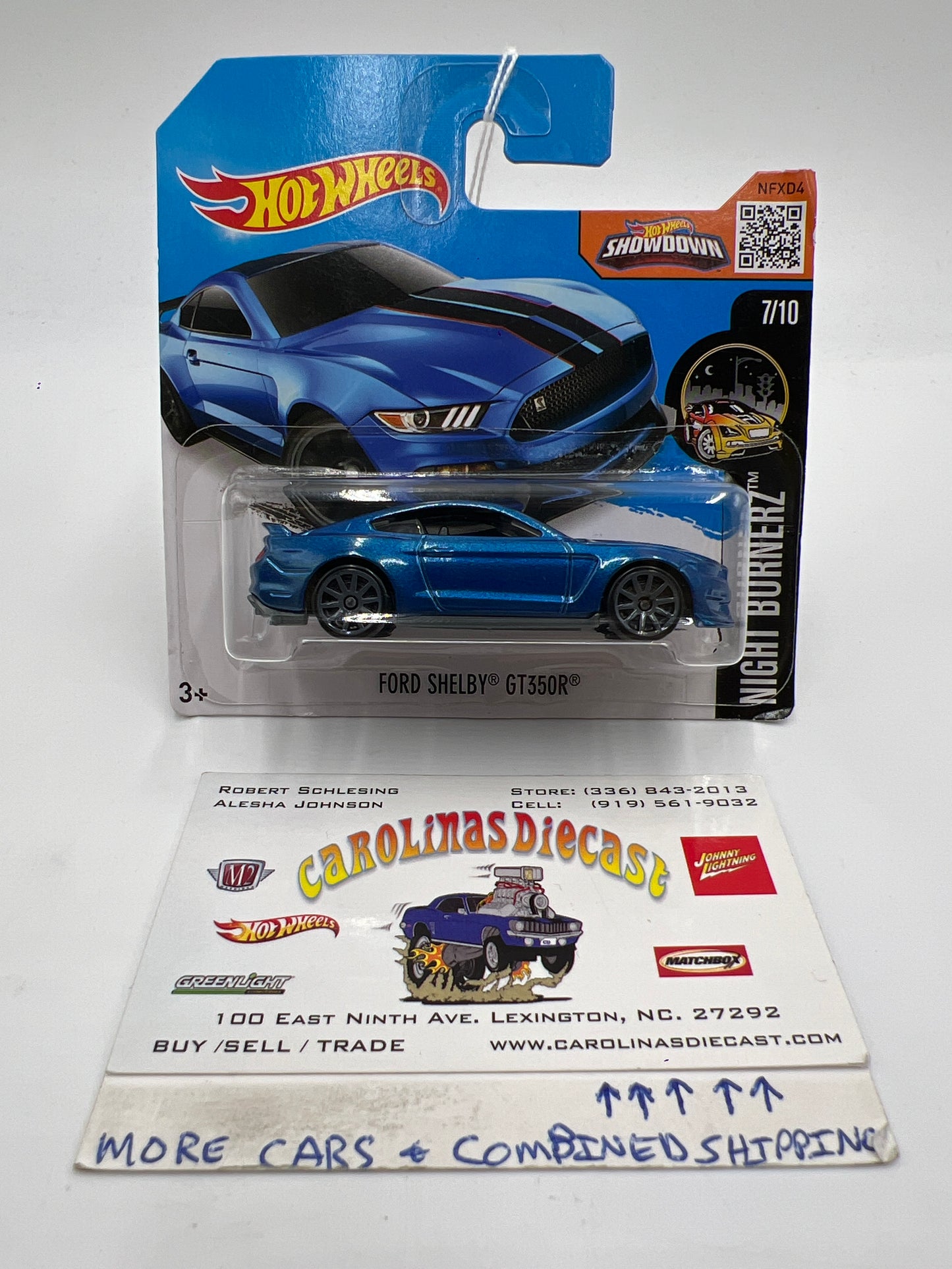 2016 Hot Wheels Night Burnerz #87 Ford Shelby GT350R Blue Short Card 19A