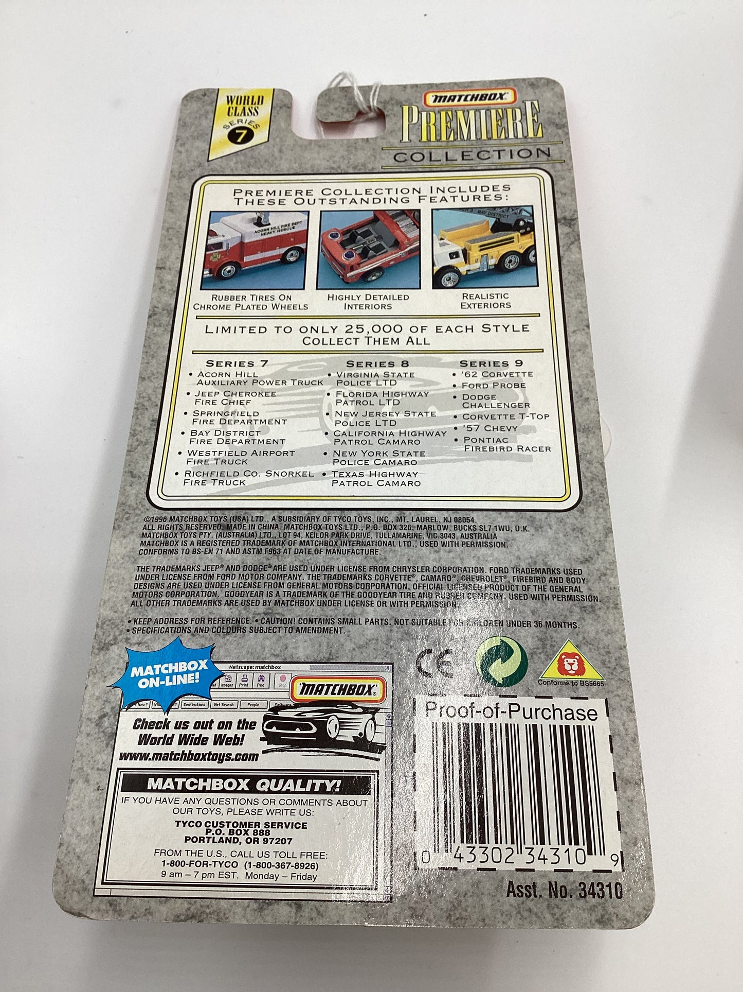 Matchbox Premiere World Class Series 7 Jeep Cherokee Fire Chief Red 208H