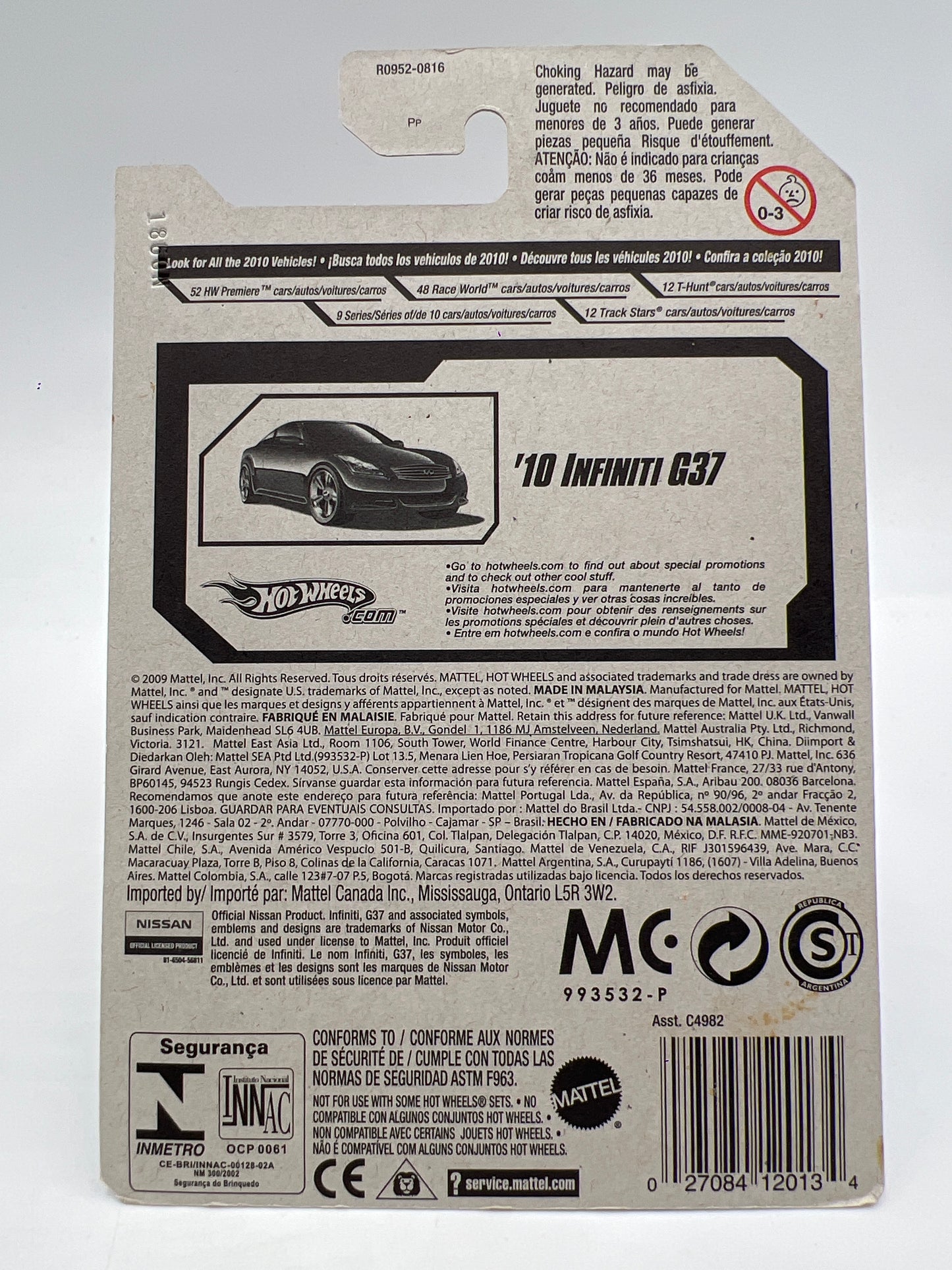 2010 Hot Wheels Premiere #37 10 Infiniti G37 Blue W/Protector International Card