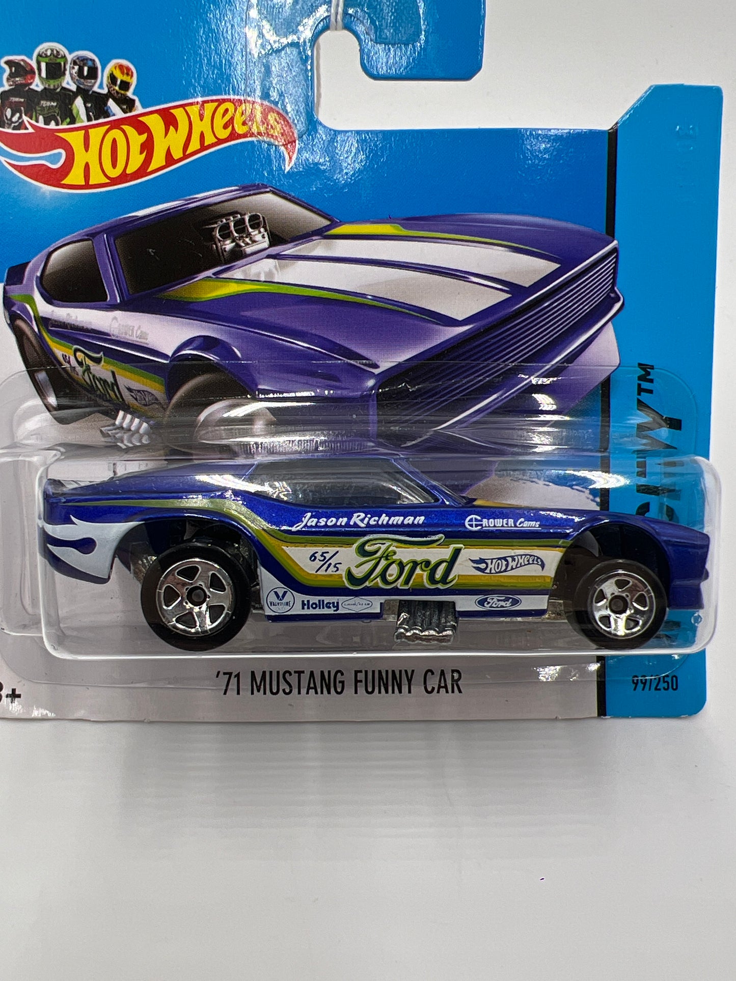 2014 Hot Wheels Short Card HW City #99 71 Mustang Funny Car Blue