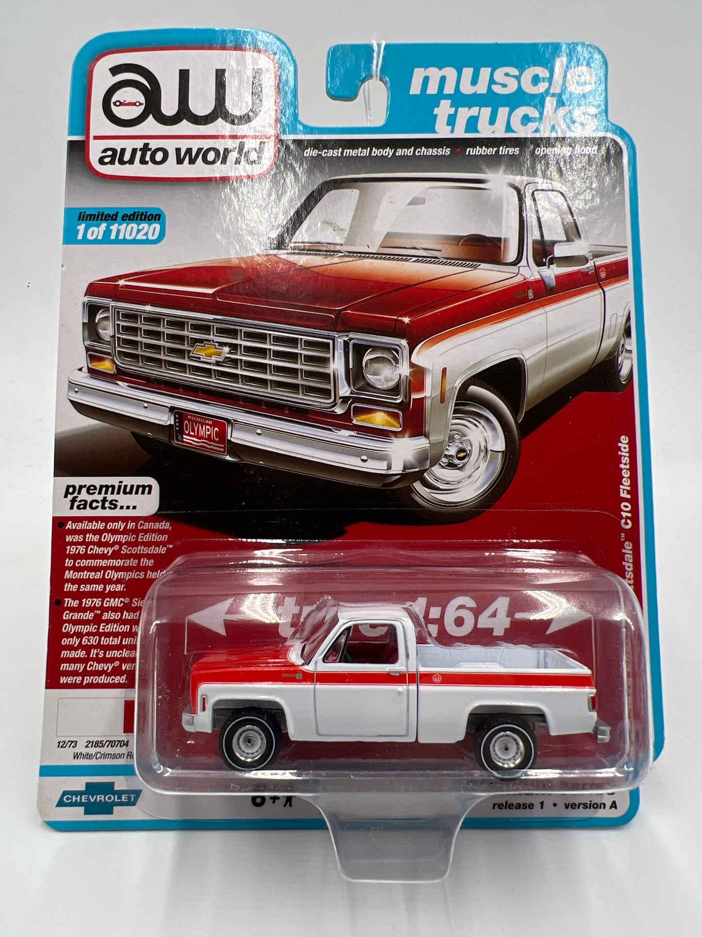 Auto World Muscle Trucks Release 1 Version A 1976 Chevy Scottsdale C10 Fleetside White/Red 183B