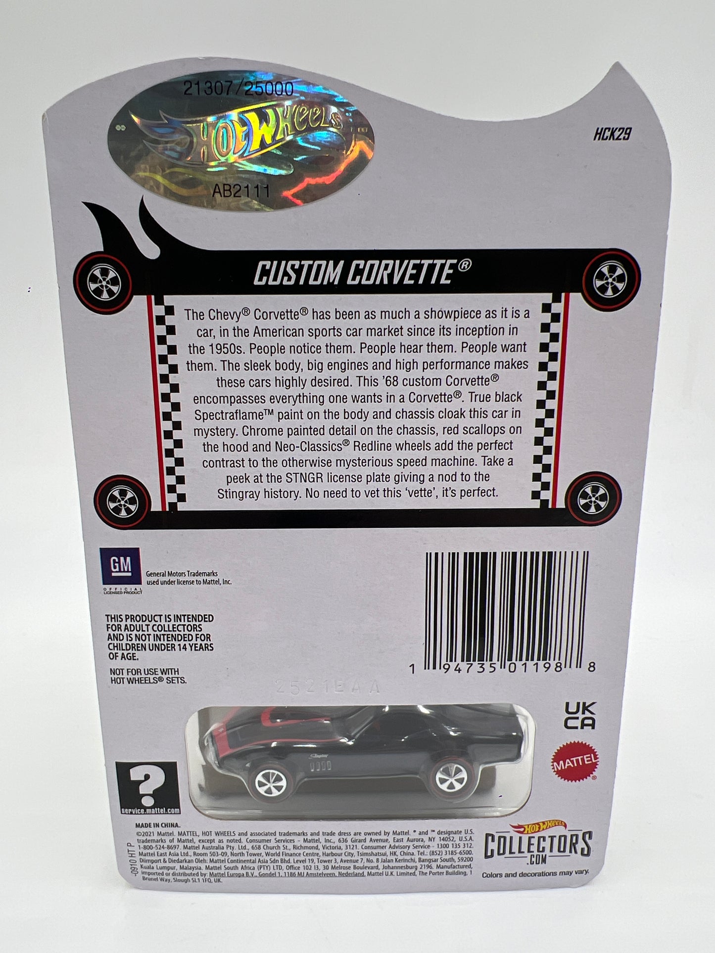 2022 Hot Wheels RLC #21307/25000 Custom Corvette Black W/Protector