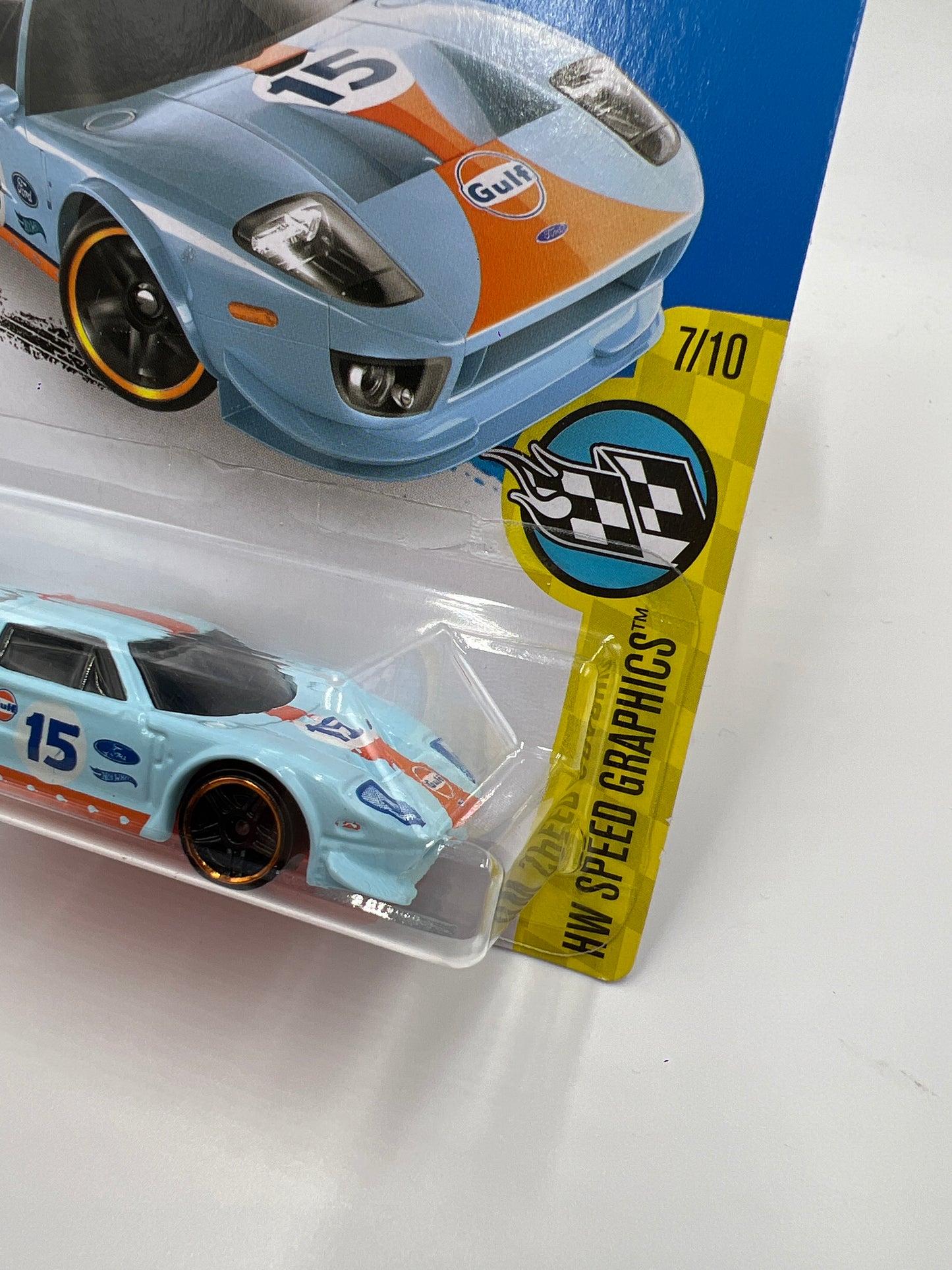 2016 Hot Wheels Speed Graphics #182 Ford GT Gulf Blue Card Not Perfect 22C