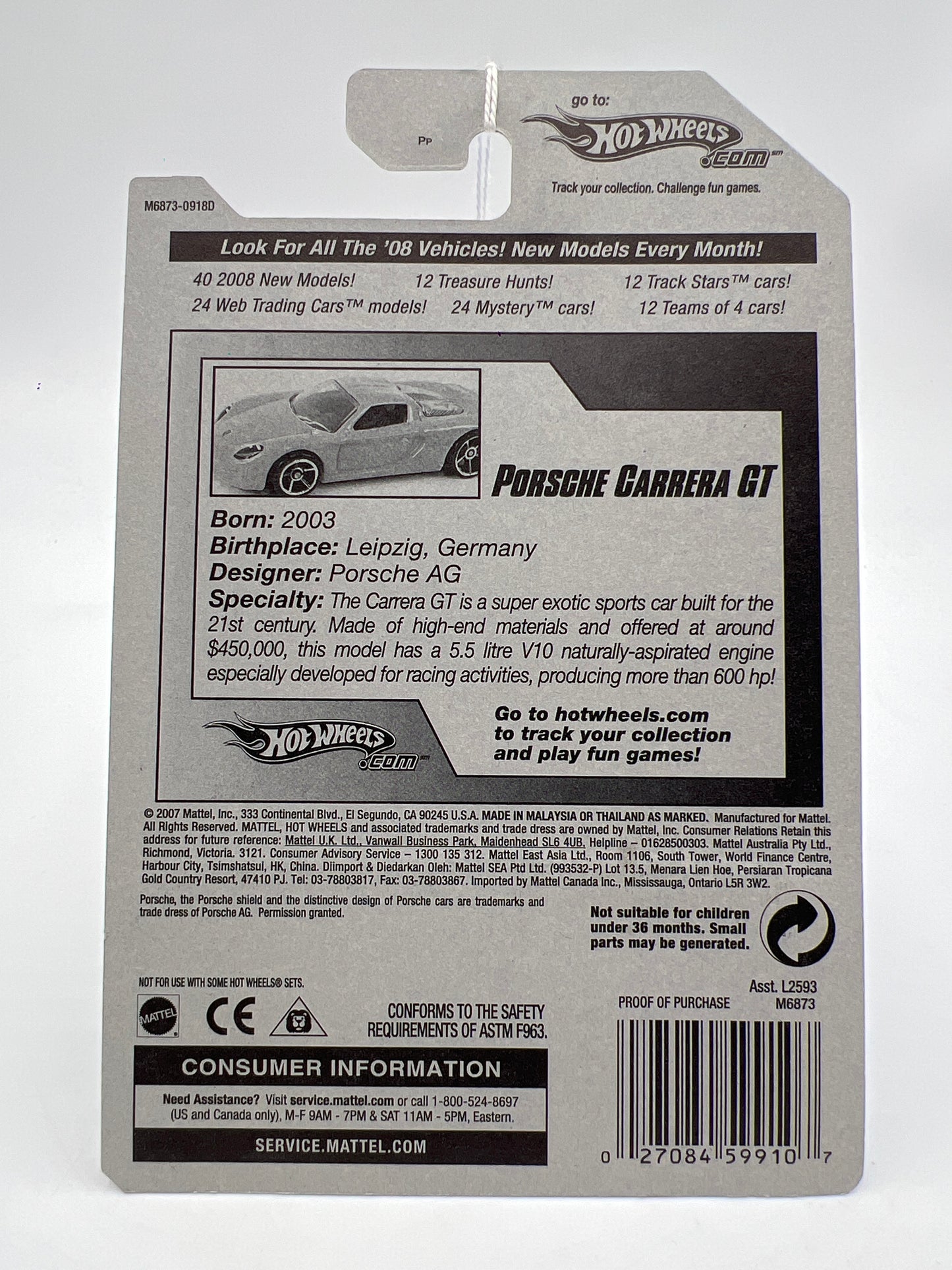 2008 Hot Wheels Team: Exotics #115 Porsche Carrera GT Black 100C