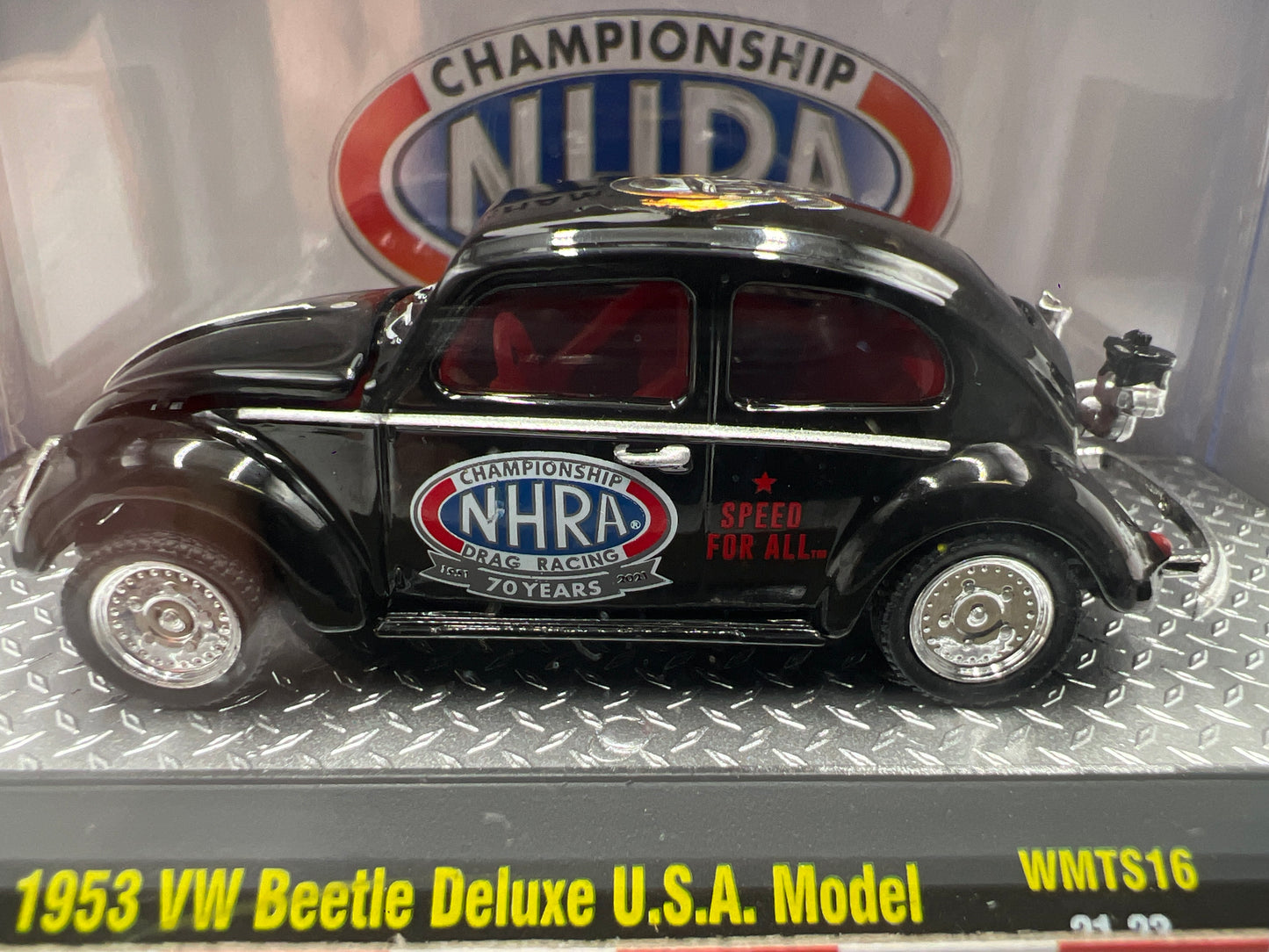 2021 M2 Machines NHRA 70 Years Walmart Exclusive 1953 VW Beetle Deluxe U.S.A. Model Black WMTS16