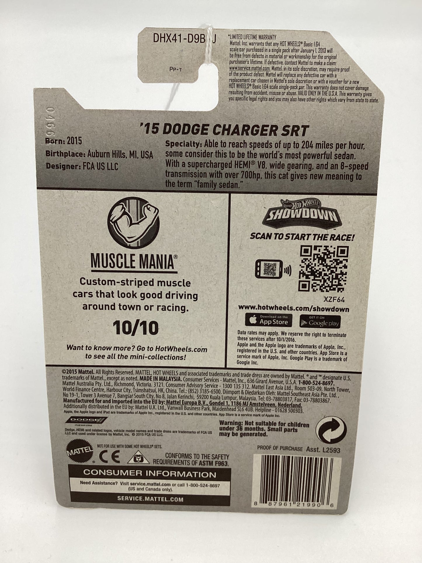 2016 Hot Wheels #130 15 Dodge Charger SRT White 39C