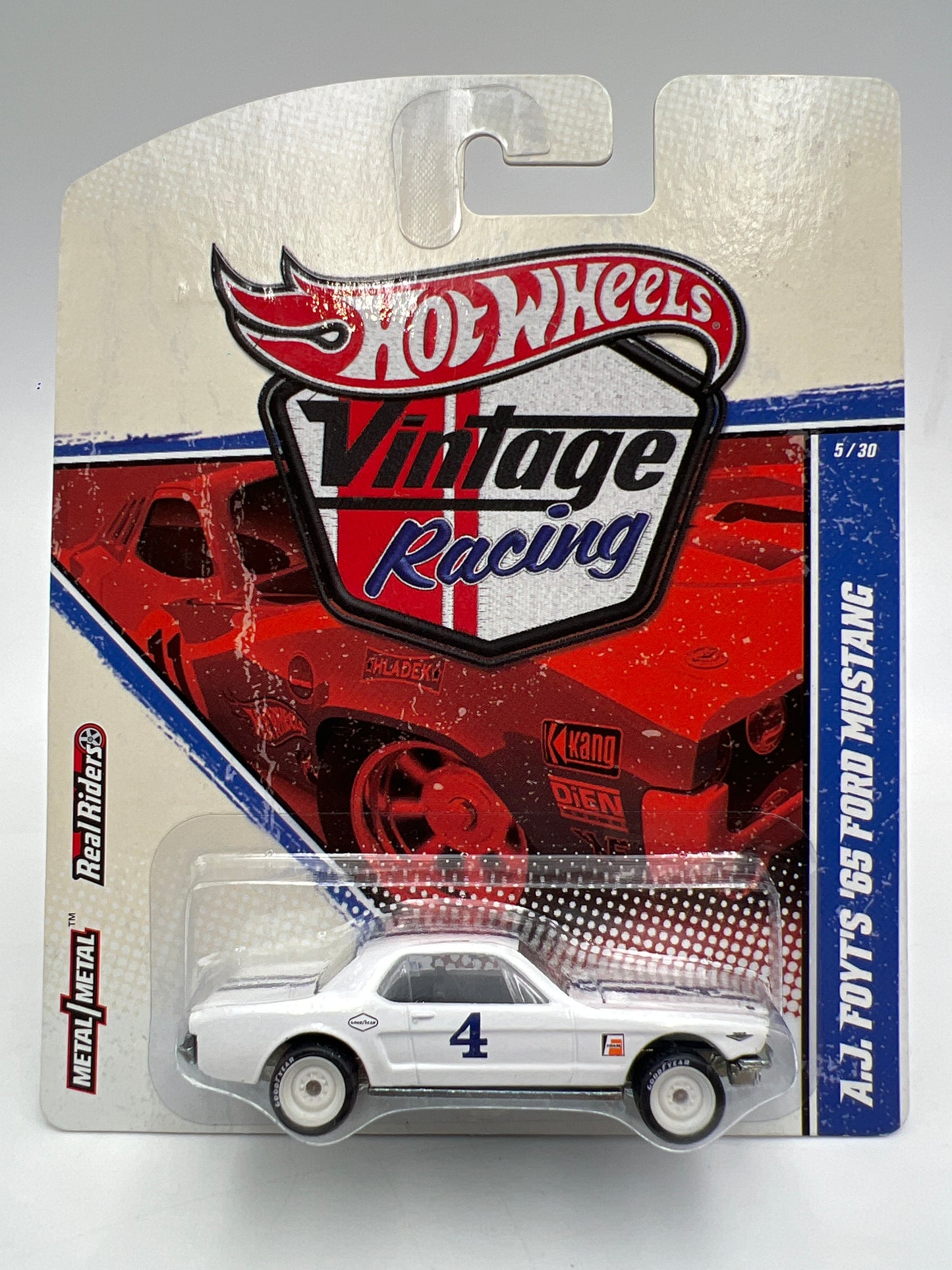 Hot Wheels Premium Vintage Racing #5 AJ Foyts 65 Ford Mustang White W/Protector