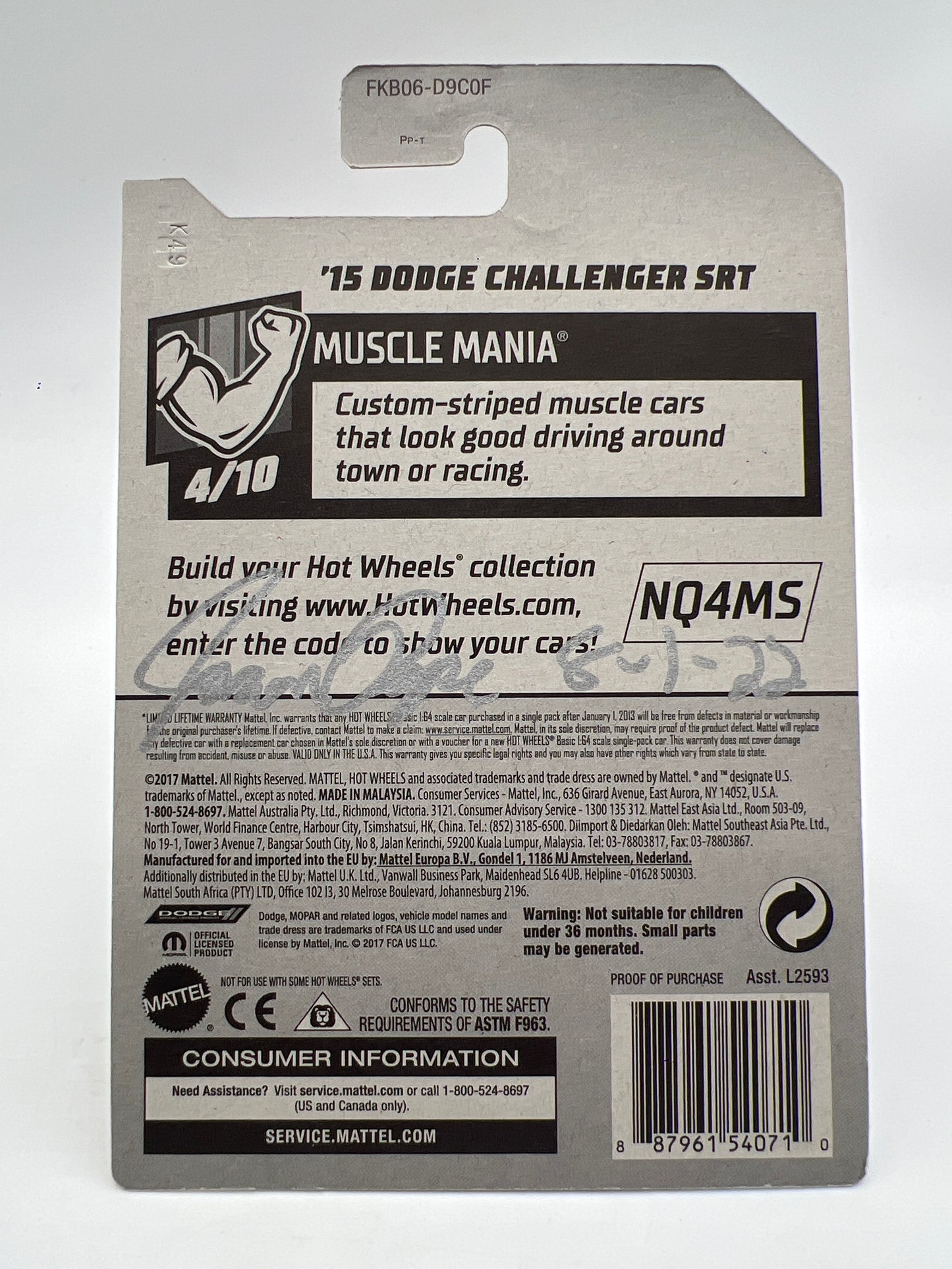Hot Wheels 15 Dodge Challenger SRT Yellow Wheel Swap Custom On Card W/Protector SR