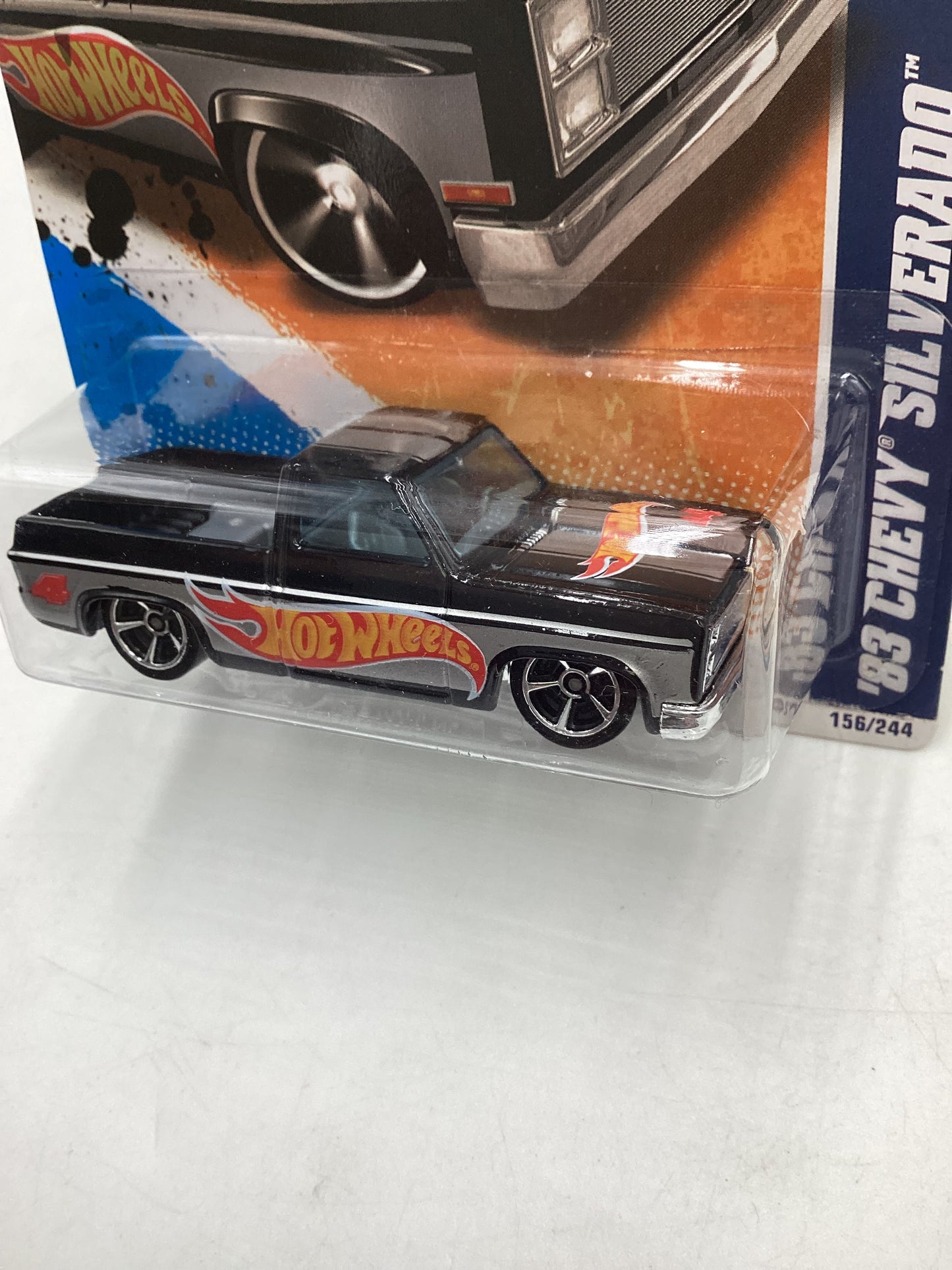 2011 Hot Wheels #156 Walmart Exclusive Black 83 Chevy Silverado with protector