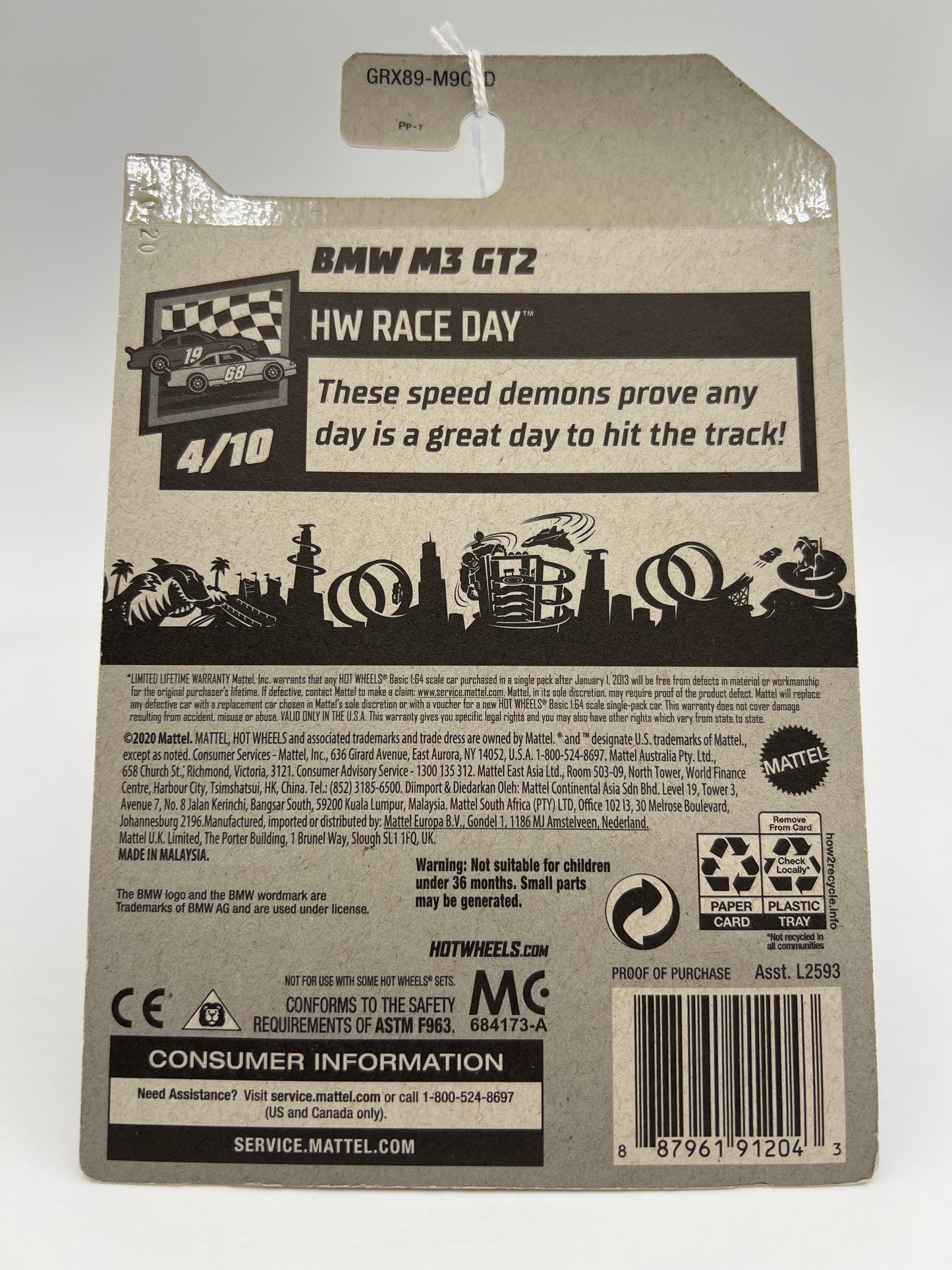 2021 Hot Wheels HW Race Day #57 BMW M3 GT2 Red J-Hook Crease 109C
