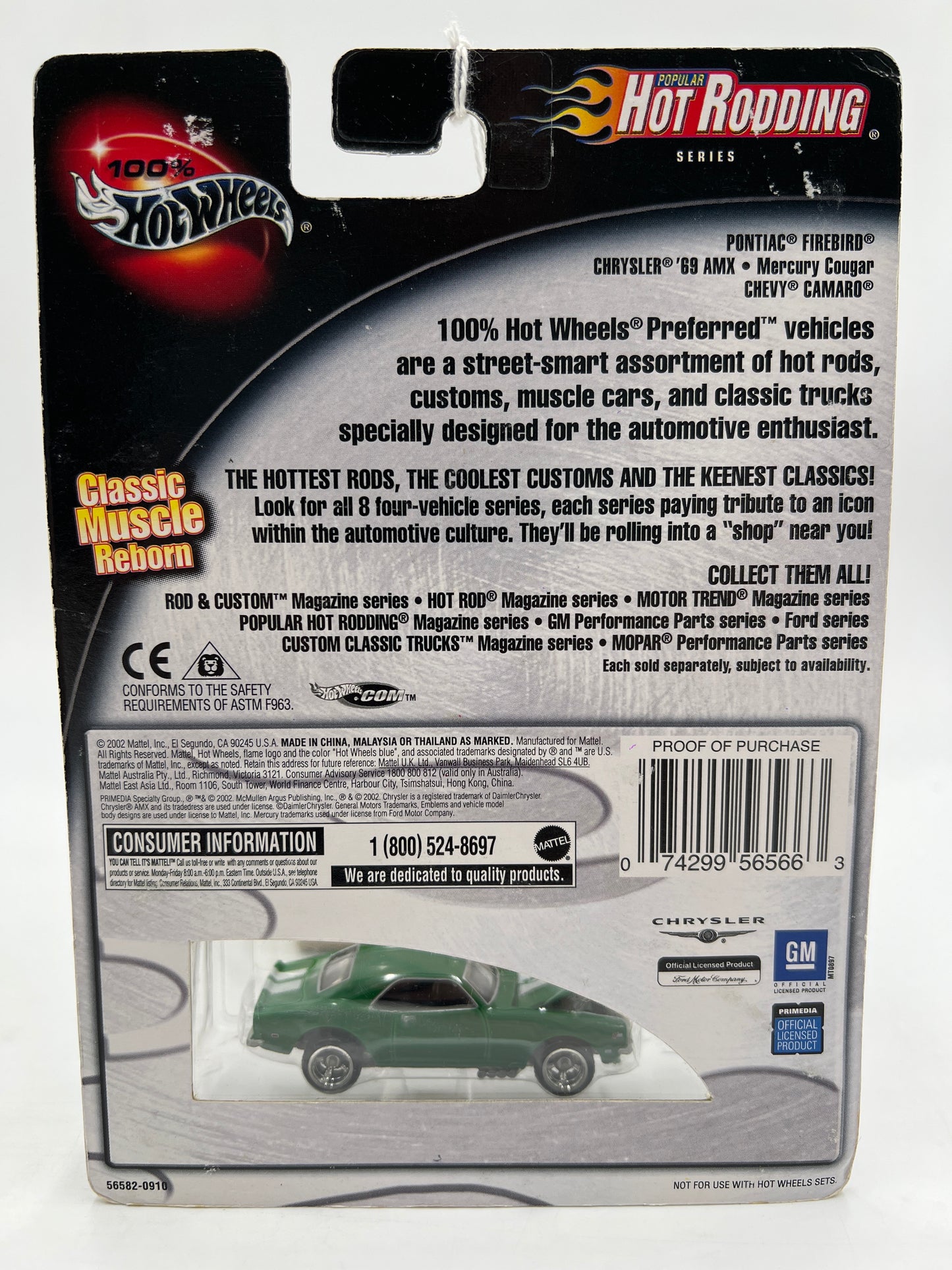 Hot Wheels Premium 100% Popular Hot Rodding #4 Chevy Camaro Green 241B