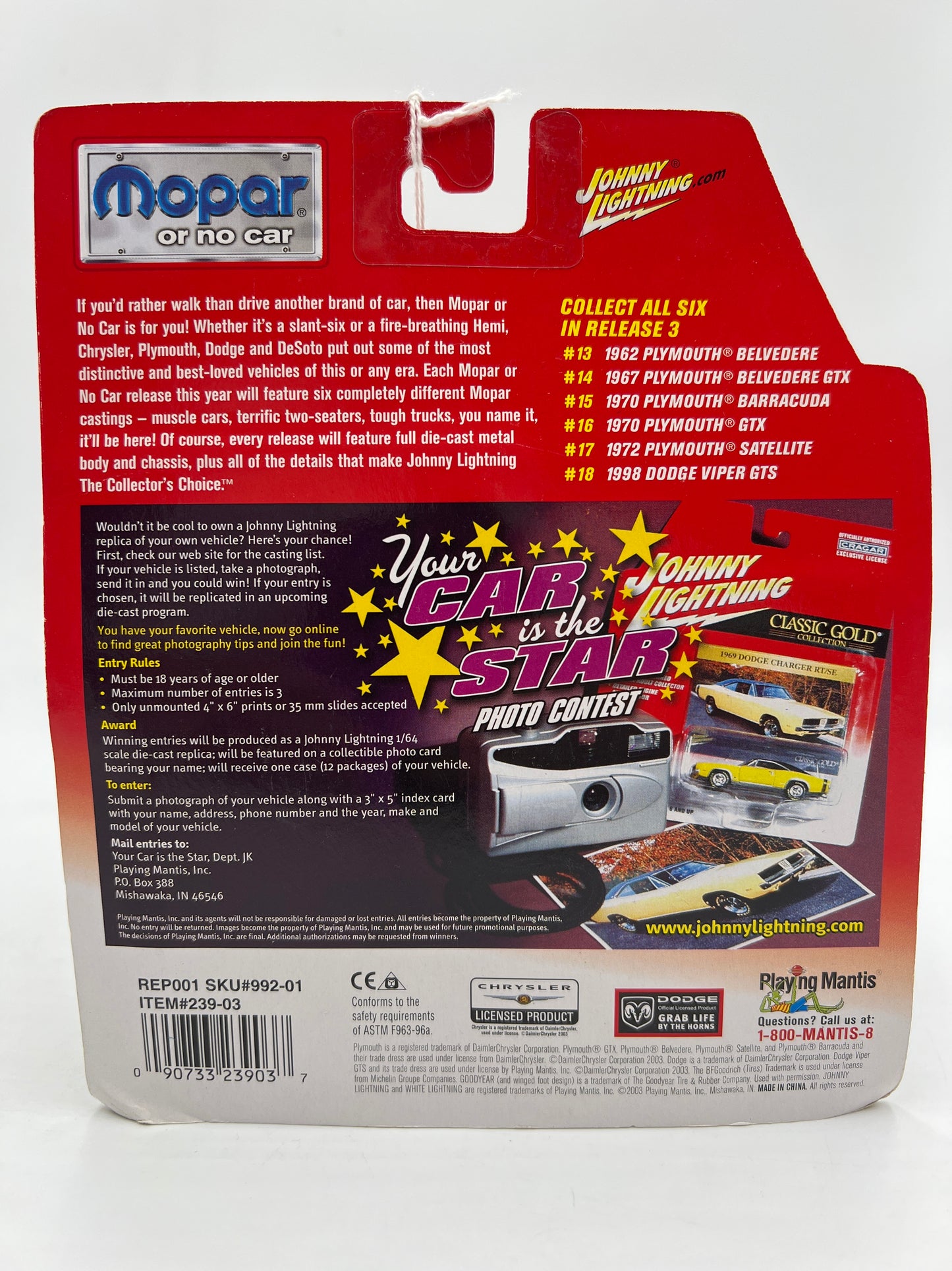 Johnny Lightning Mopar Or No Car #17 1972 Plymouth Satellite Blue 219D