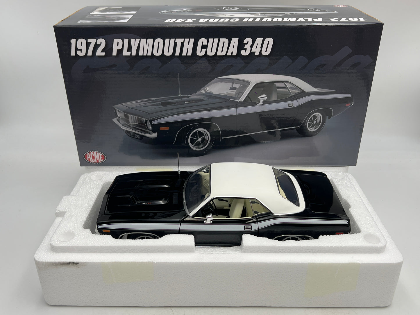 Acme 1:18 Scale #196 Of Only 490 Made 1972 Plymouth Cuda 340 Black/White W/Box VHTF