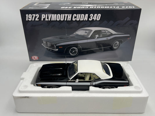 Acme 1:18 Scale #196 Of Only 490 Made 1972 Plymouth Cuda 340 Black/White W/Box VHTF