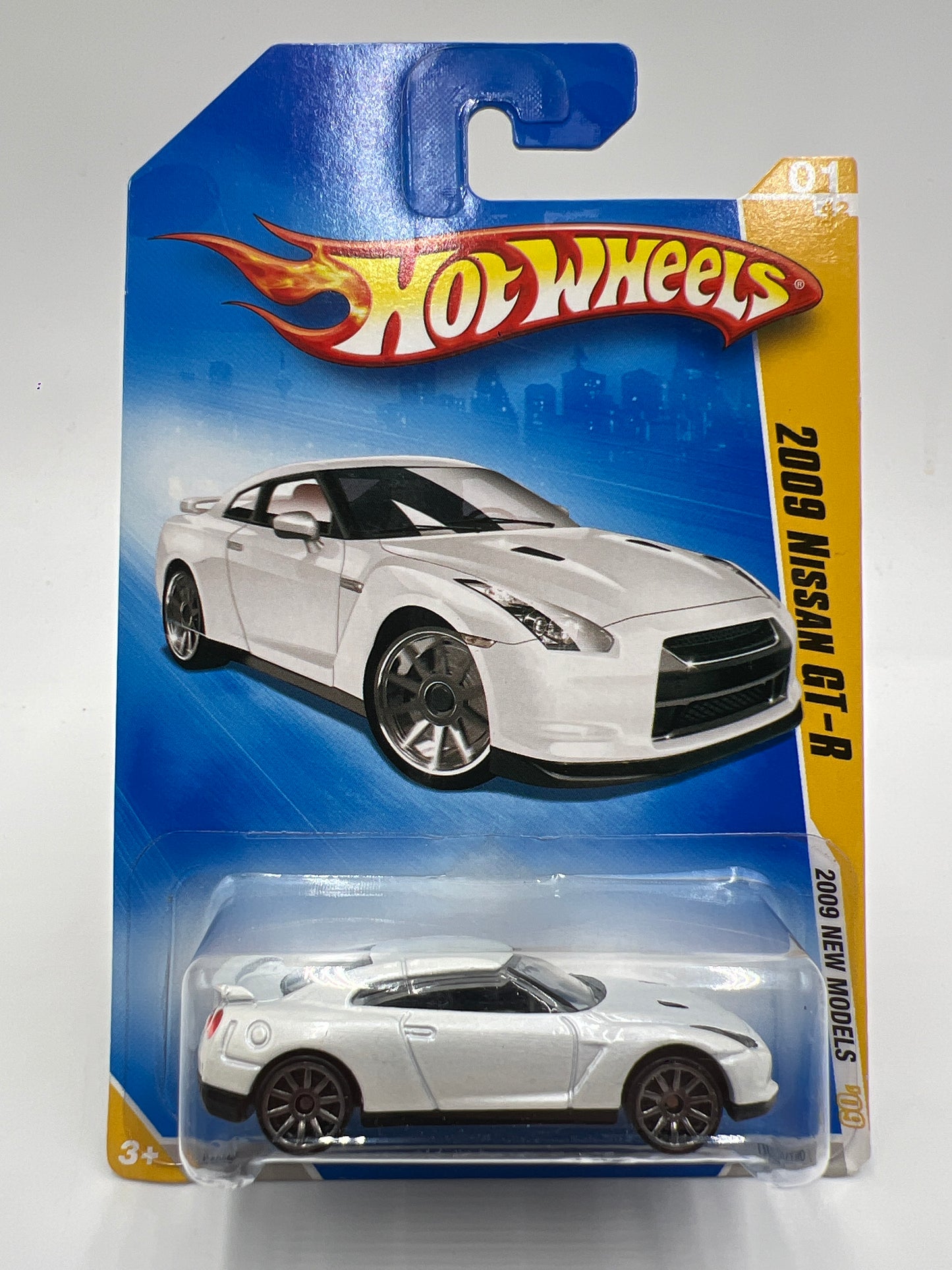 2009 Hot Wheels New Models #1 2009 Nissan GT-R White Smoked Chrome Wheel Variation W/Protector