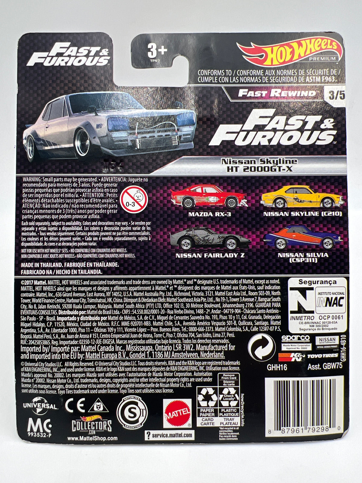 Hot Wheels Premium Fast & Furious Fast Rewind #3 Nissan Skyline HT 2000GT-X W/Protector