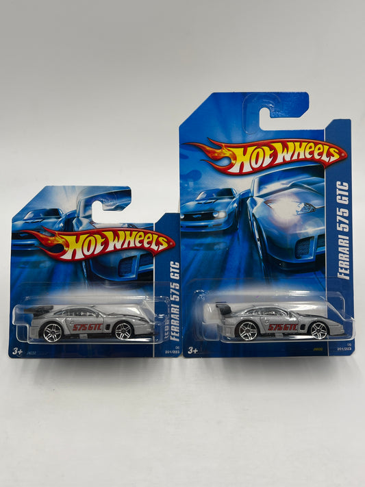 2006 Hot Wheels 2 Pack All Stars #201 Ferrari 575 GTC Silver Long & Short Card W/Protector SR
