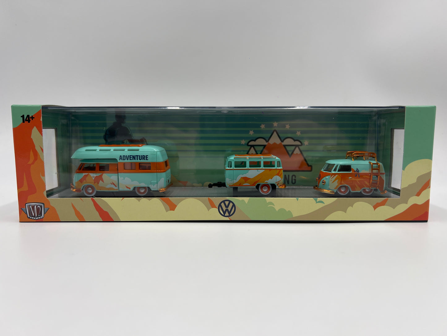 2025 M2 Machines Auto Haulers CHASE 1959 VW Double Cab Truck USA Model & 1960 VW Delivery Van & Trailer R85
