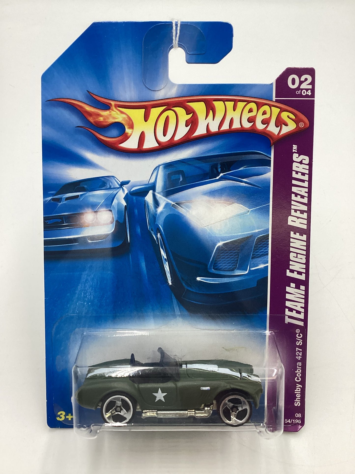 2008 Hot Wheels HW Team: Engine Revealers #154 Shelby Cobra 427 S/C Army Green opening hood 33E