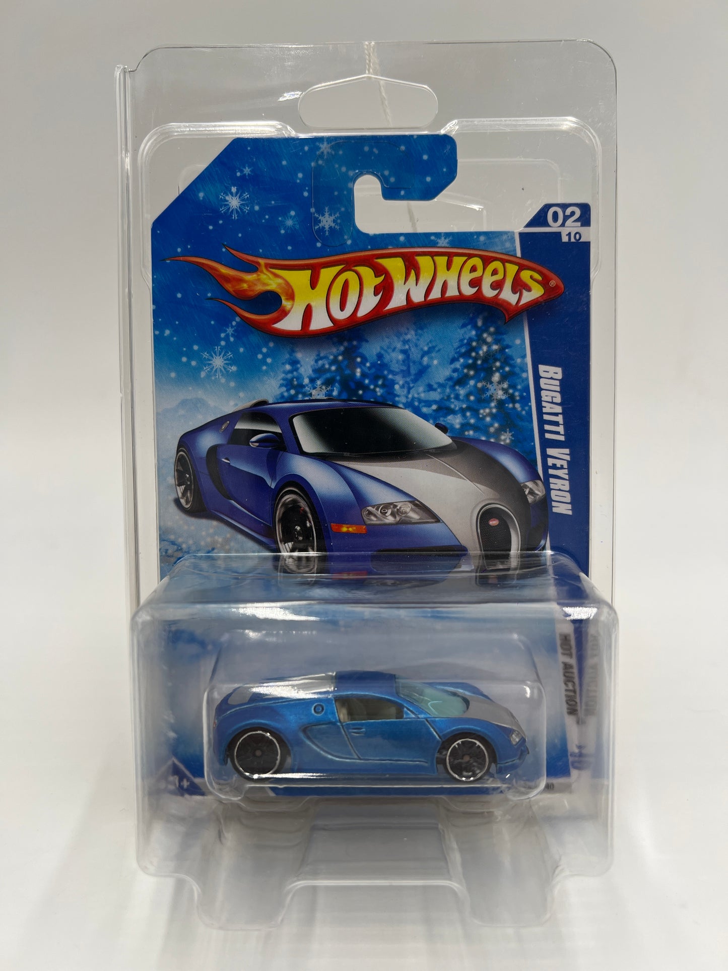 2010 Hot Wheels Target Exclusive Snowflake Card #160 Bugatti Veyron Satin Blue W/Protector