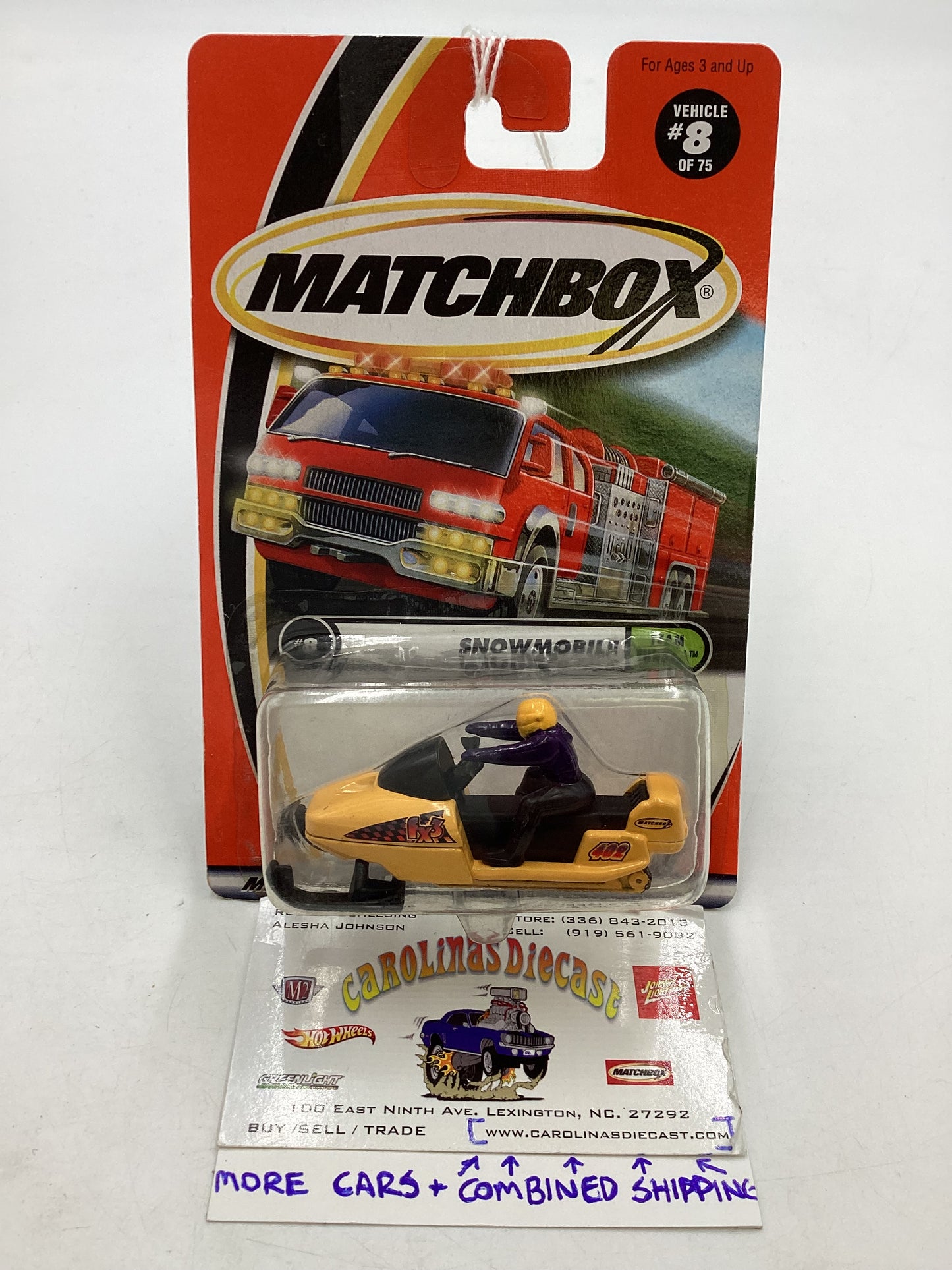 Matchbox #8 Team Tundra Snowmobile Yellow 207E