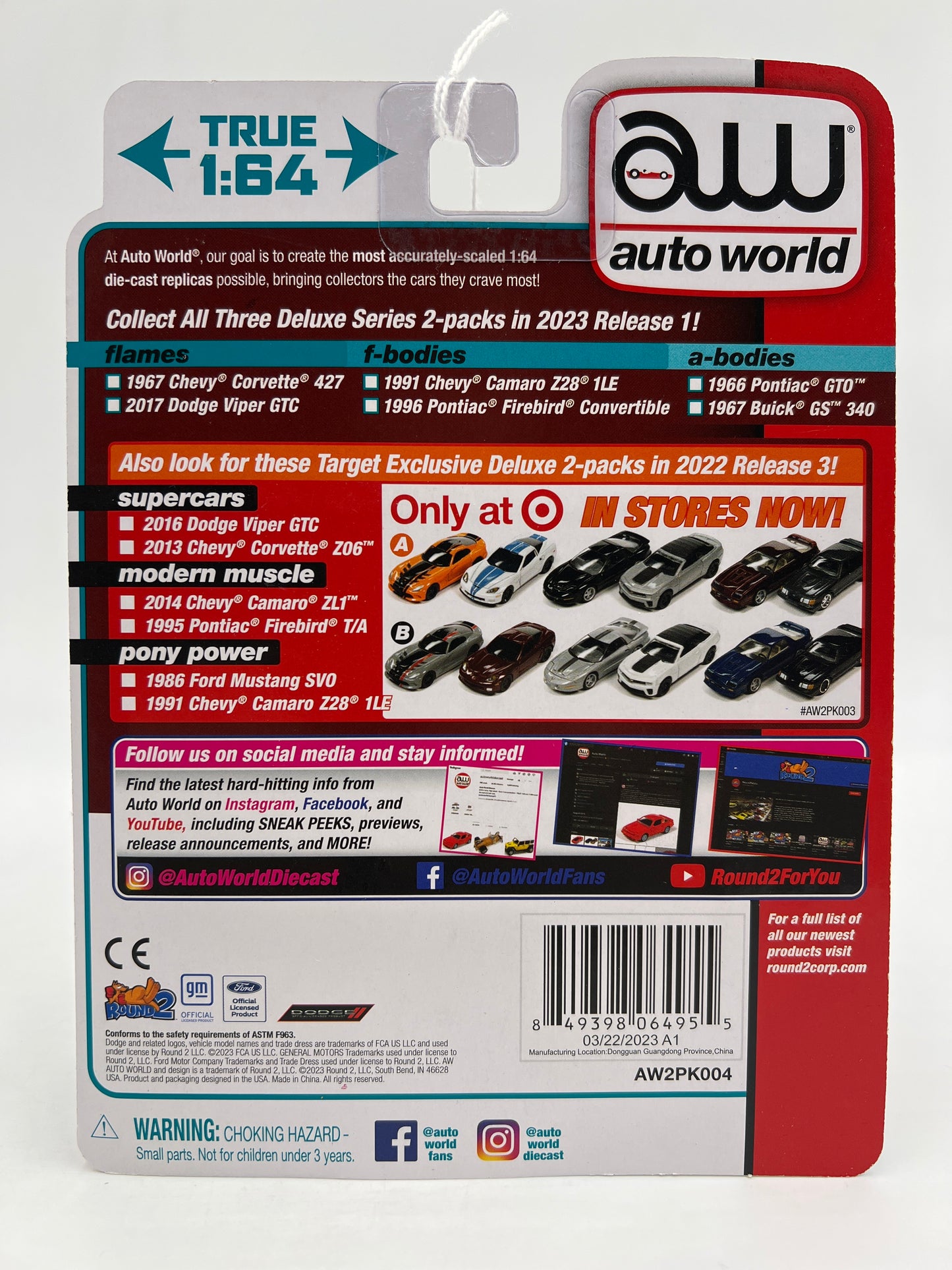 Auto World 2 Pack Target Exclusive Ultra Red CHASE F-Bodies 1991 Camaro Z28 1LE & 1996 Firebird Convertible