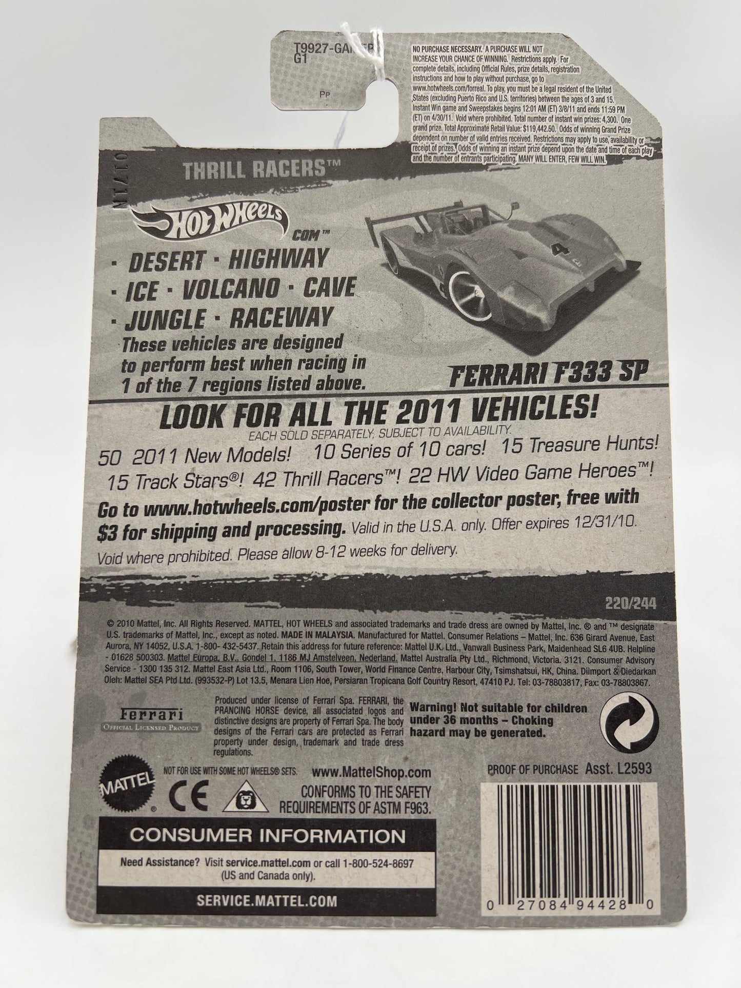 2011 Hot Wheels Thrill Racers Raceway #220 Ferrari F333 SP Red W/License Plate SR