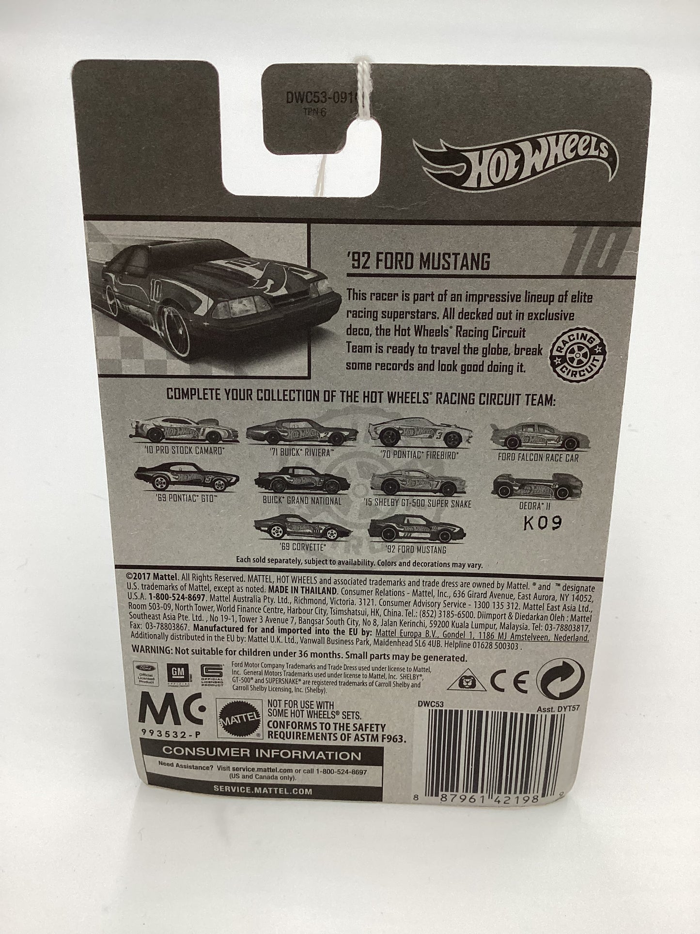 2017 Hot Wheels Racing Circuit #10 92 Ford Mustang 153D