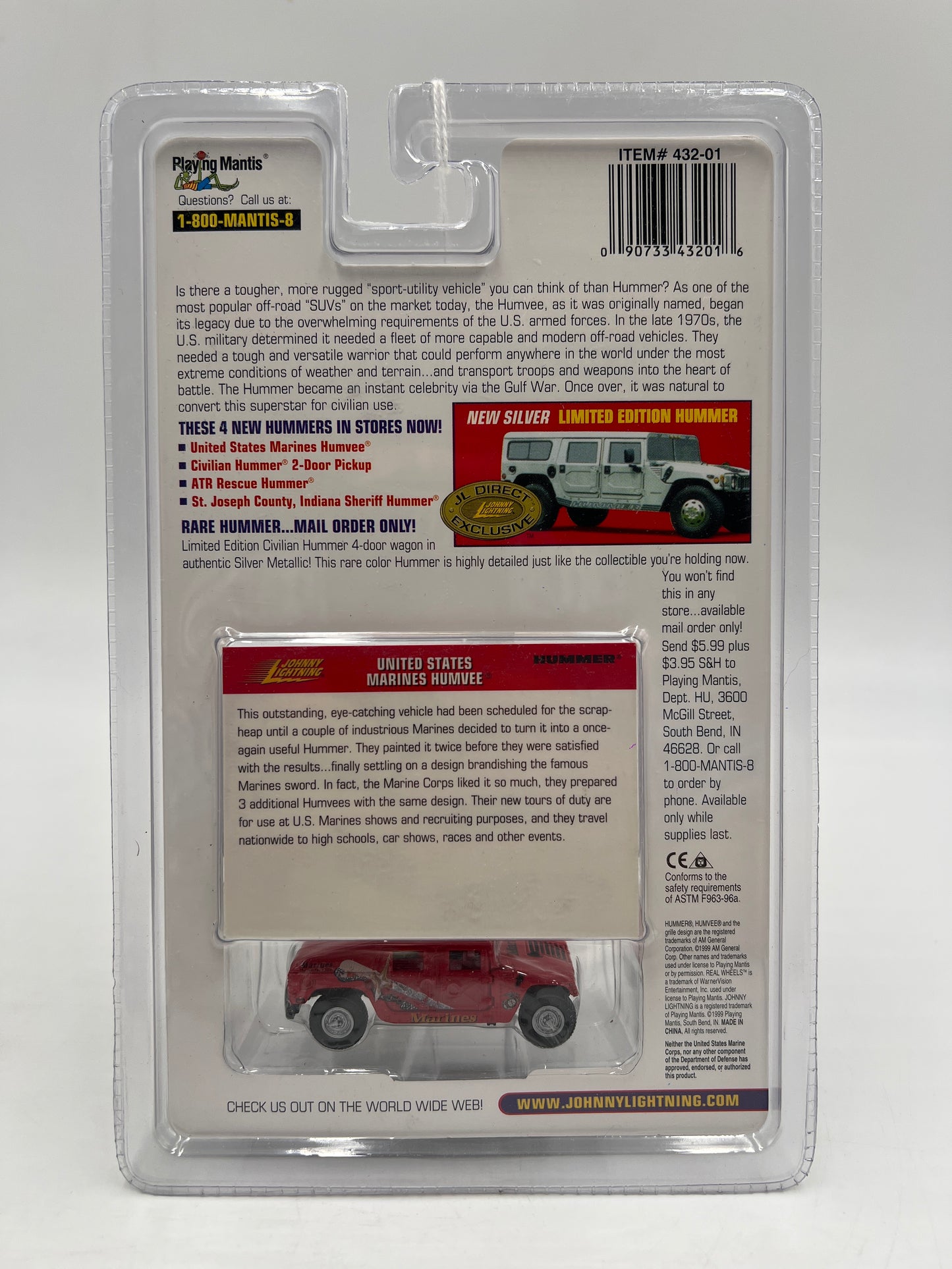 Johnny Lightning Hummer Series United States Marines Humvee Red 221H