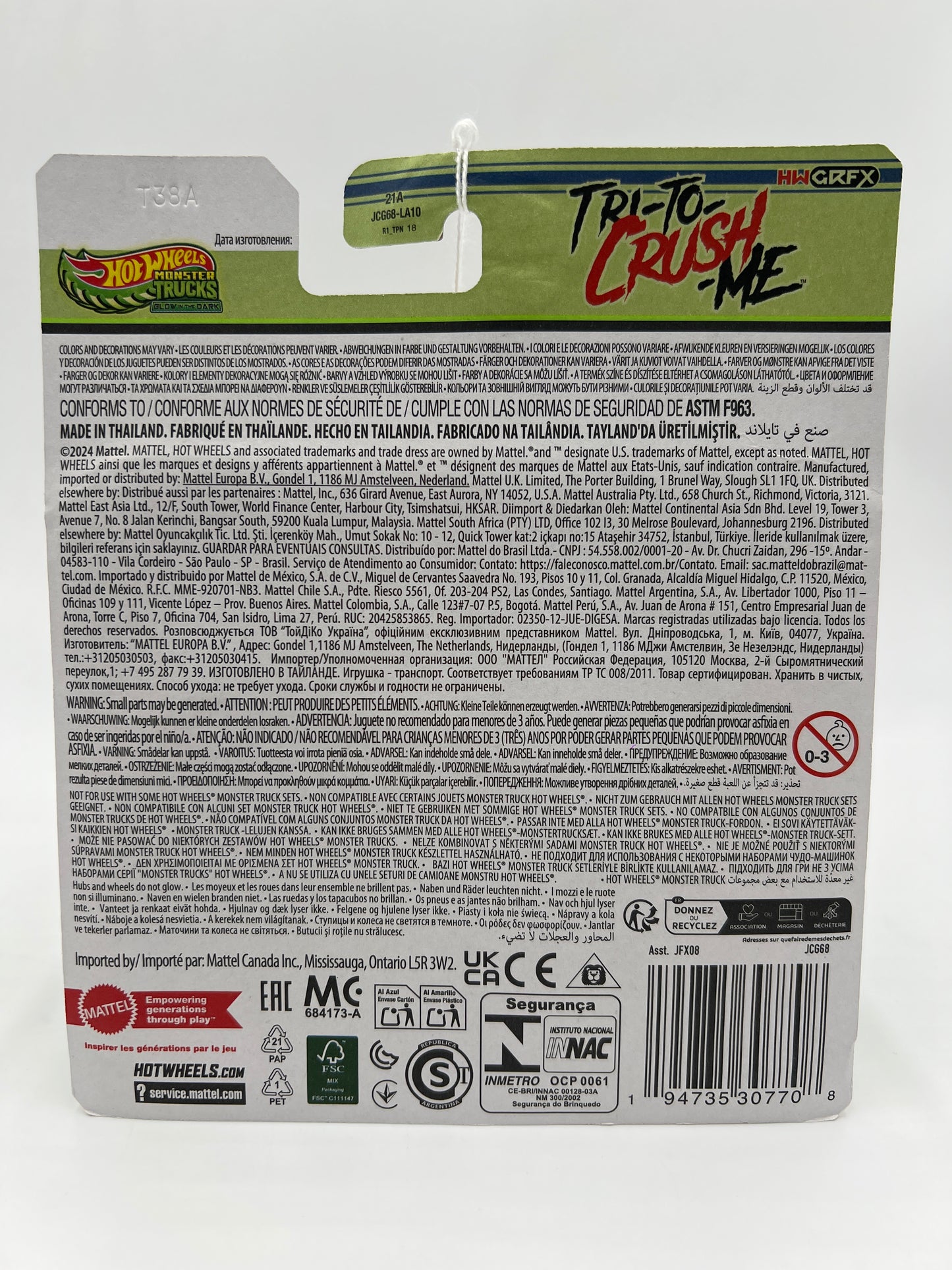 Hot Wheels Monster Trucks Glow In The Dark Tri-To-Crush-Me 130B