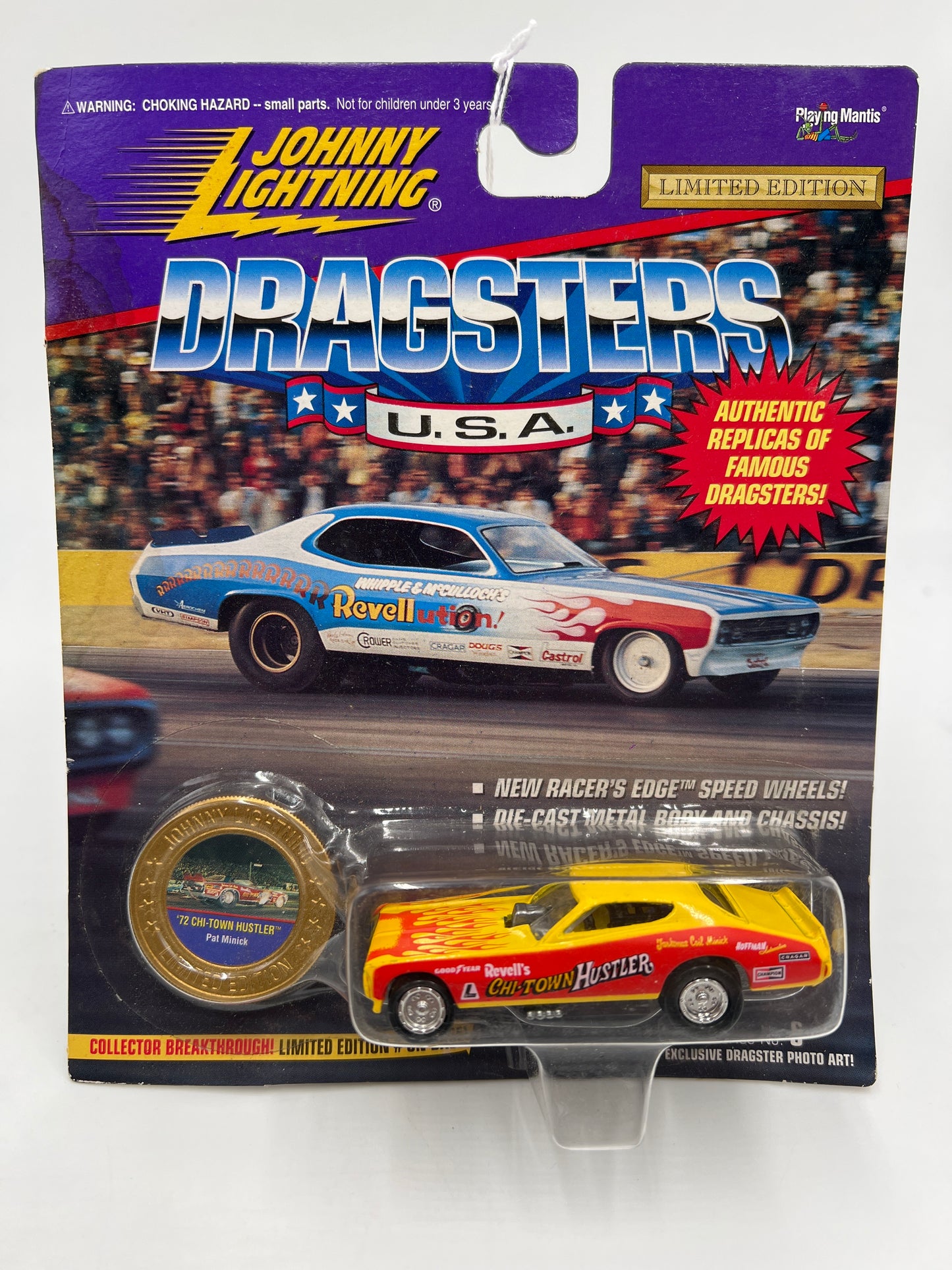 Johnny Lightning Dragsters USA Series 6 #1142 72 Chi-Town Hustler Yellow/Red Bad Card 186B