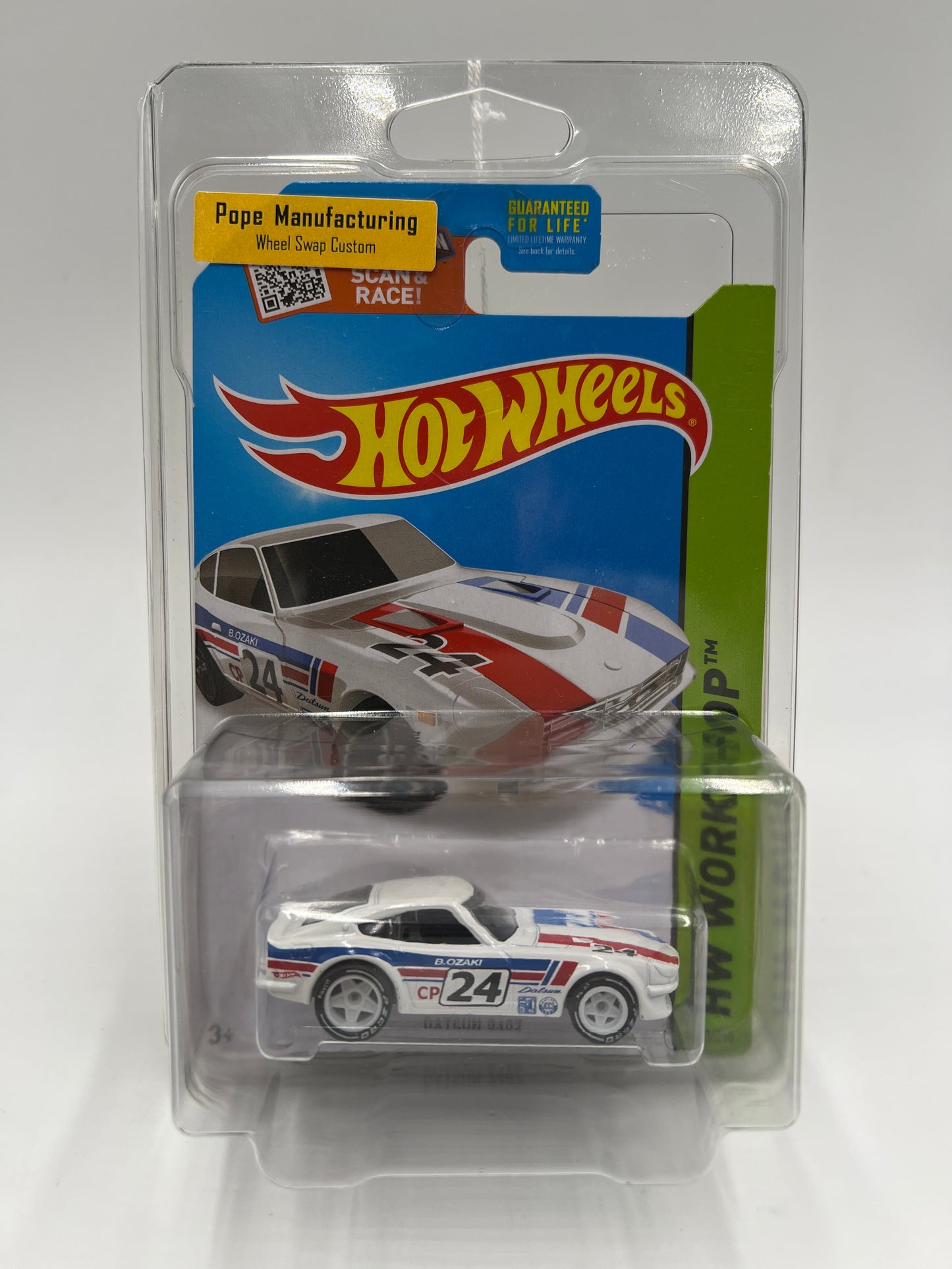 Hot Wheels Datsun 240Z White Wheel Swap Custom On Card W/Protector SR
