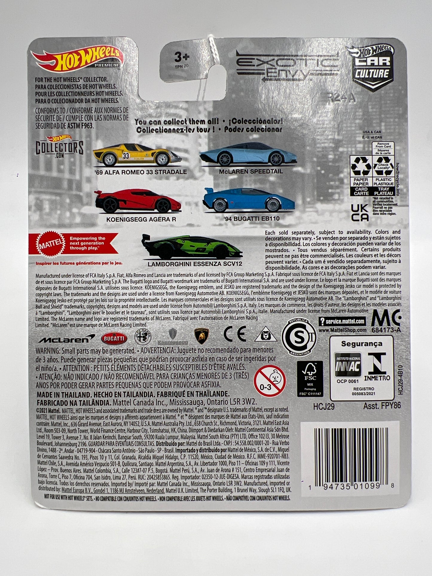 Hot Wheels Premium Exotic Envy #5 Lamborghini Essenza SCV12 Green 244M