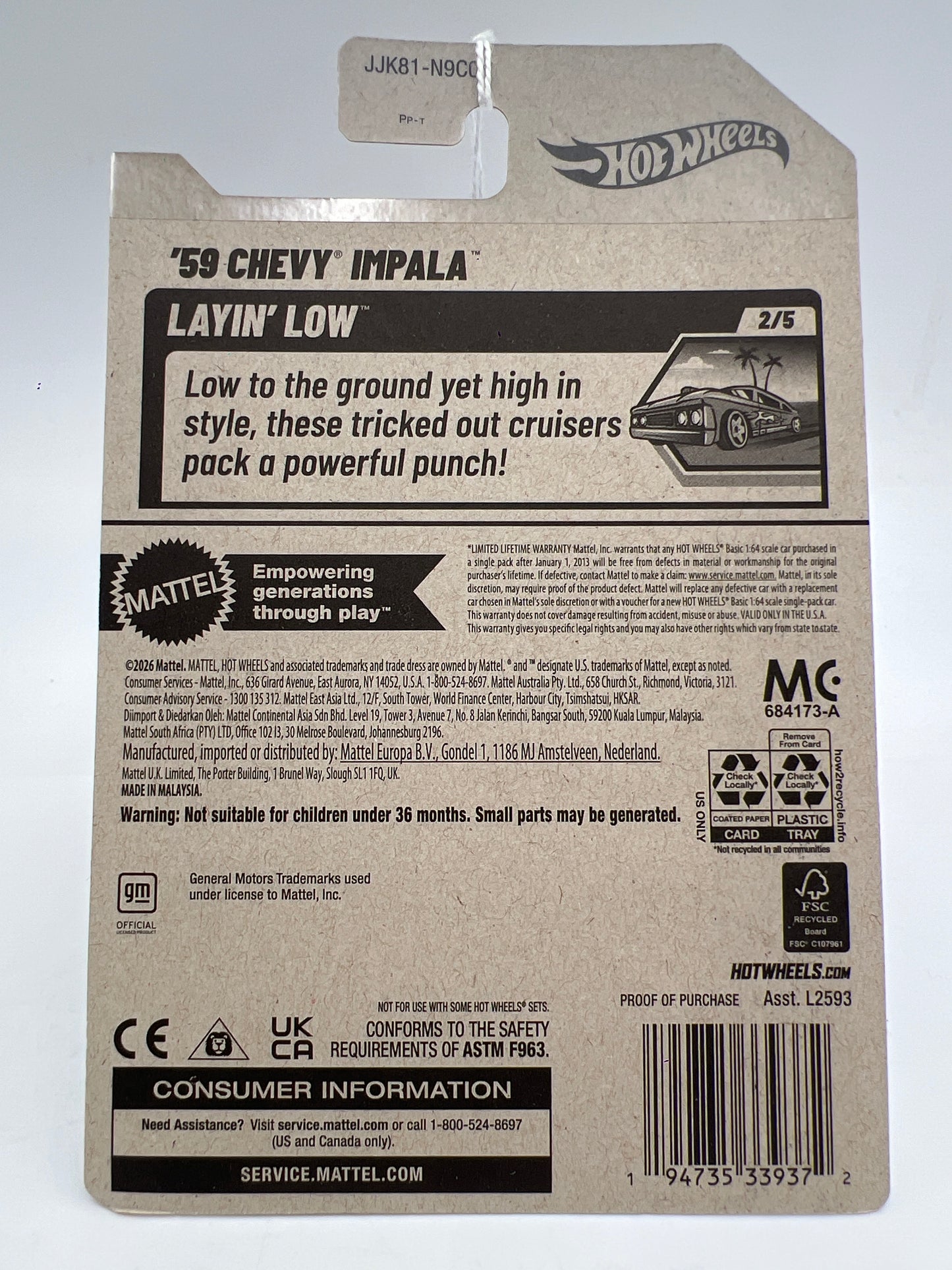 2026 Hot Wheels H Case #44 59 Chevy Impala White 16F
