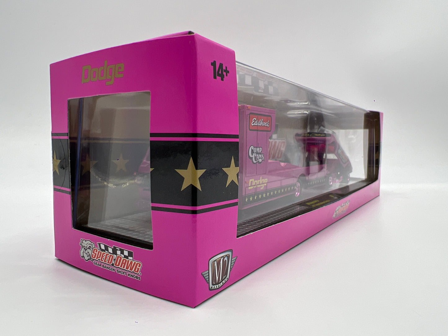 M2 Machines Auto Haulers Speed Dawg CHASE 1966 Dodge L600 COE & 1971 Dodge Challenger Funny Car Pink R86