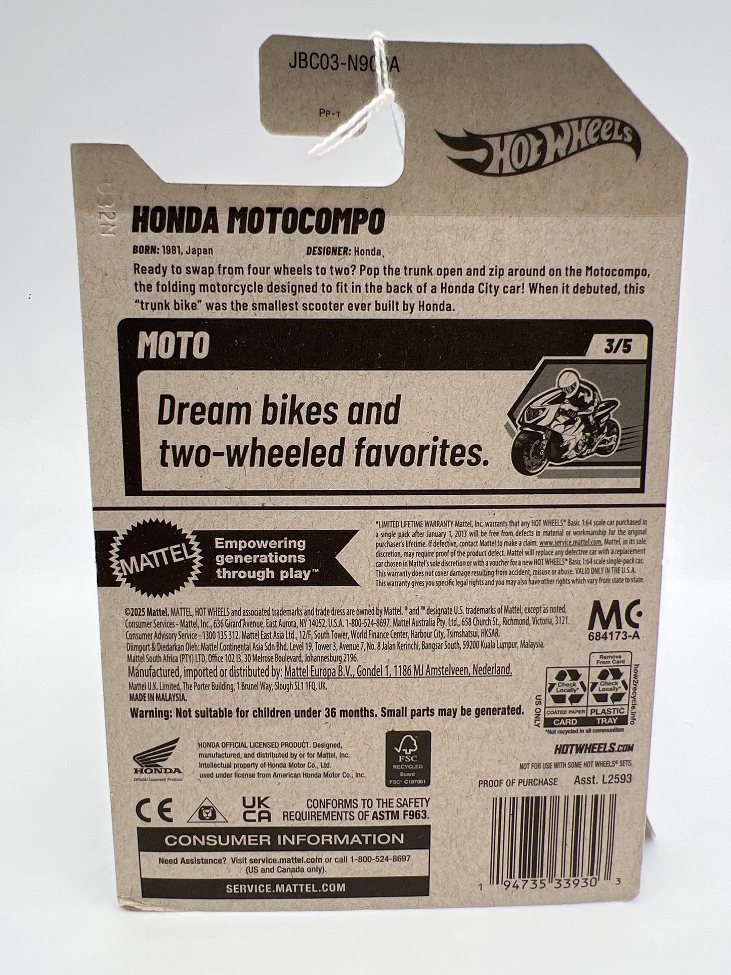 2026 Hot Wheels A Case Moto #181 Honda Motocompo Yellow 77H