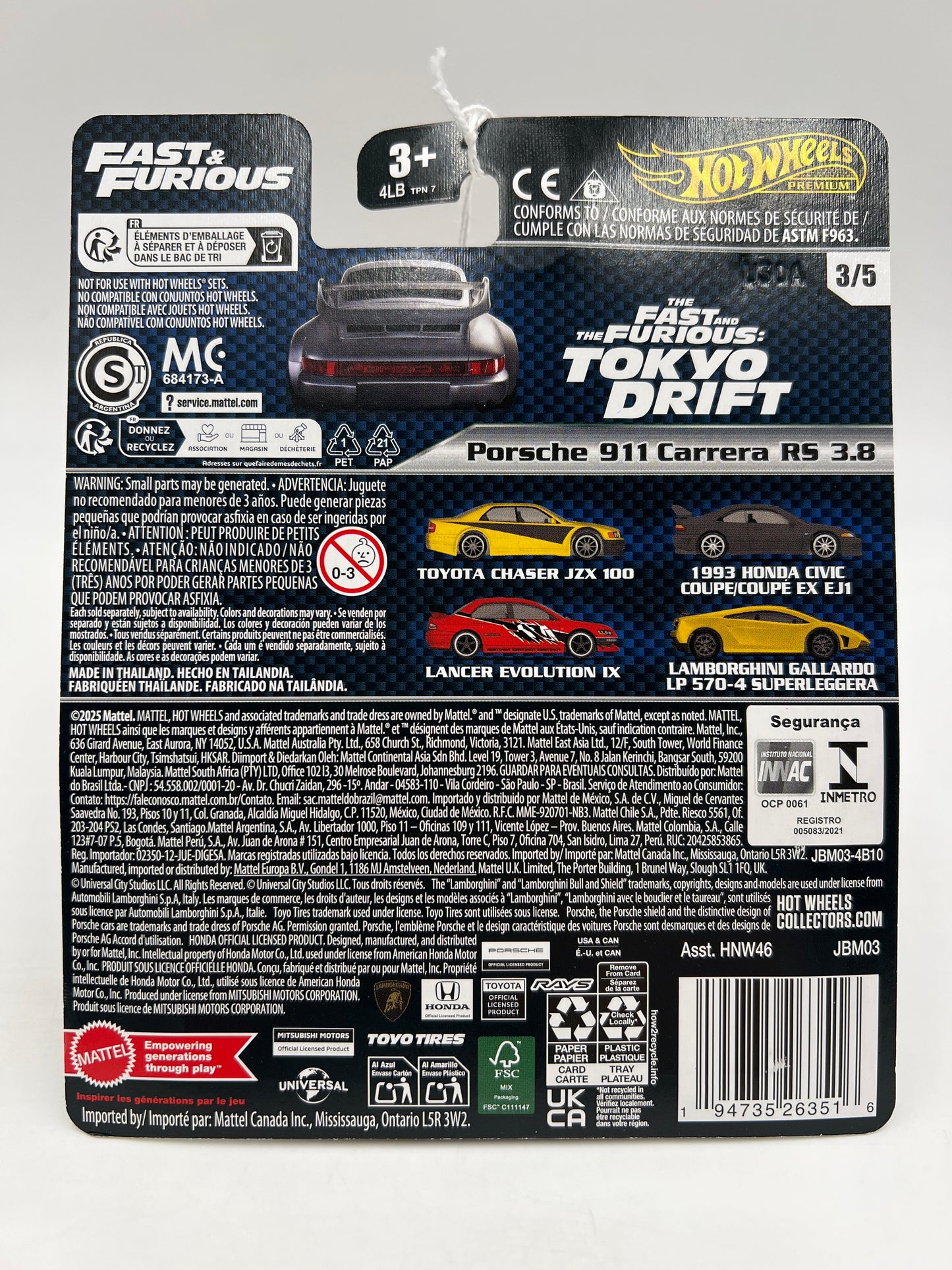 2025 Hot Wheels Premium Fast & Furious #3 Porsche 911 Carrera RS 3.8 Silver 251D