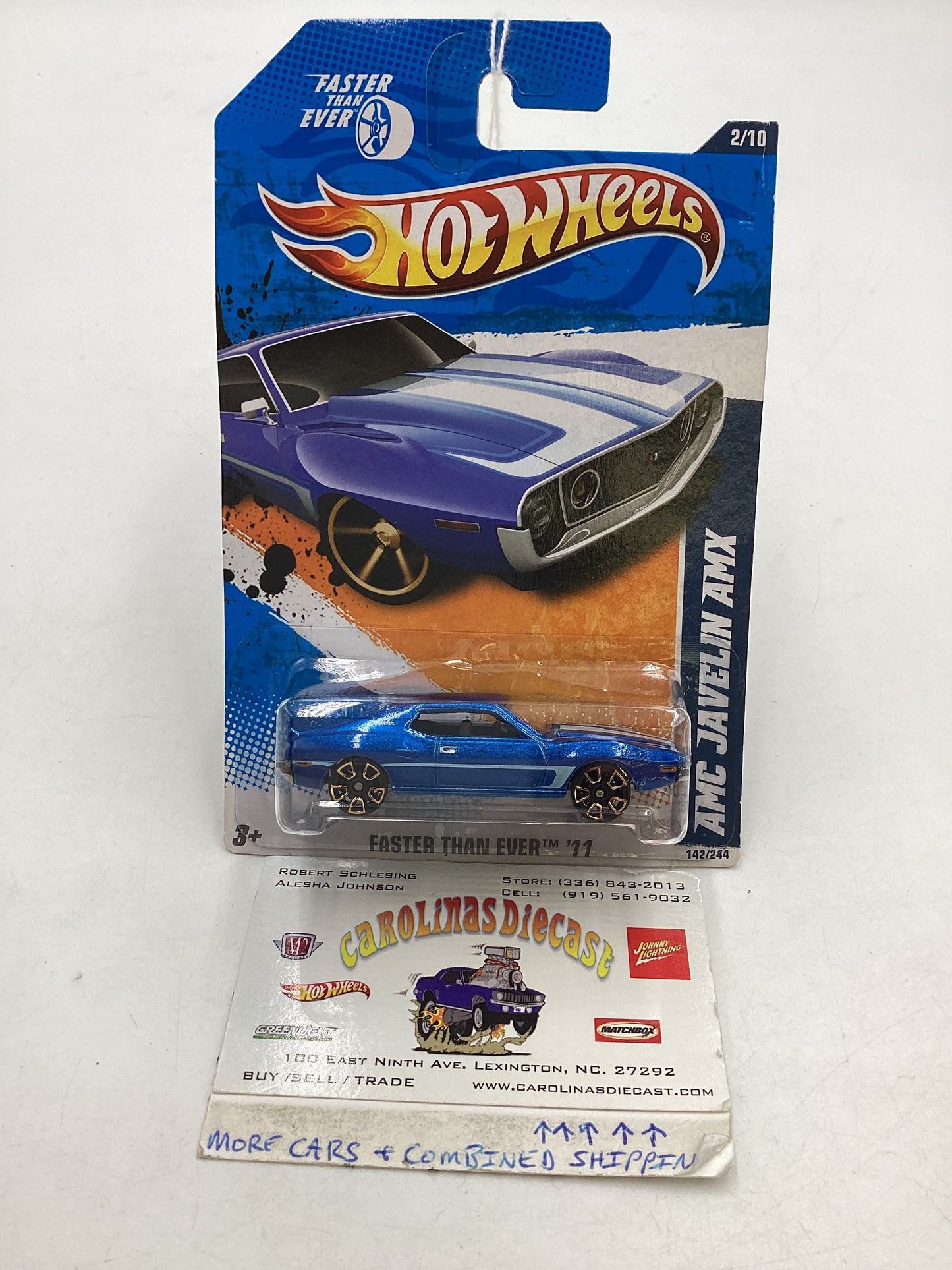 2011 Hot wheels #142 Faster Than Ever AMC Javelin AMX Blue Kmart KDays 236B