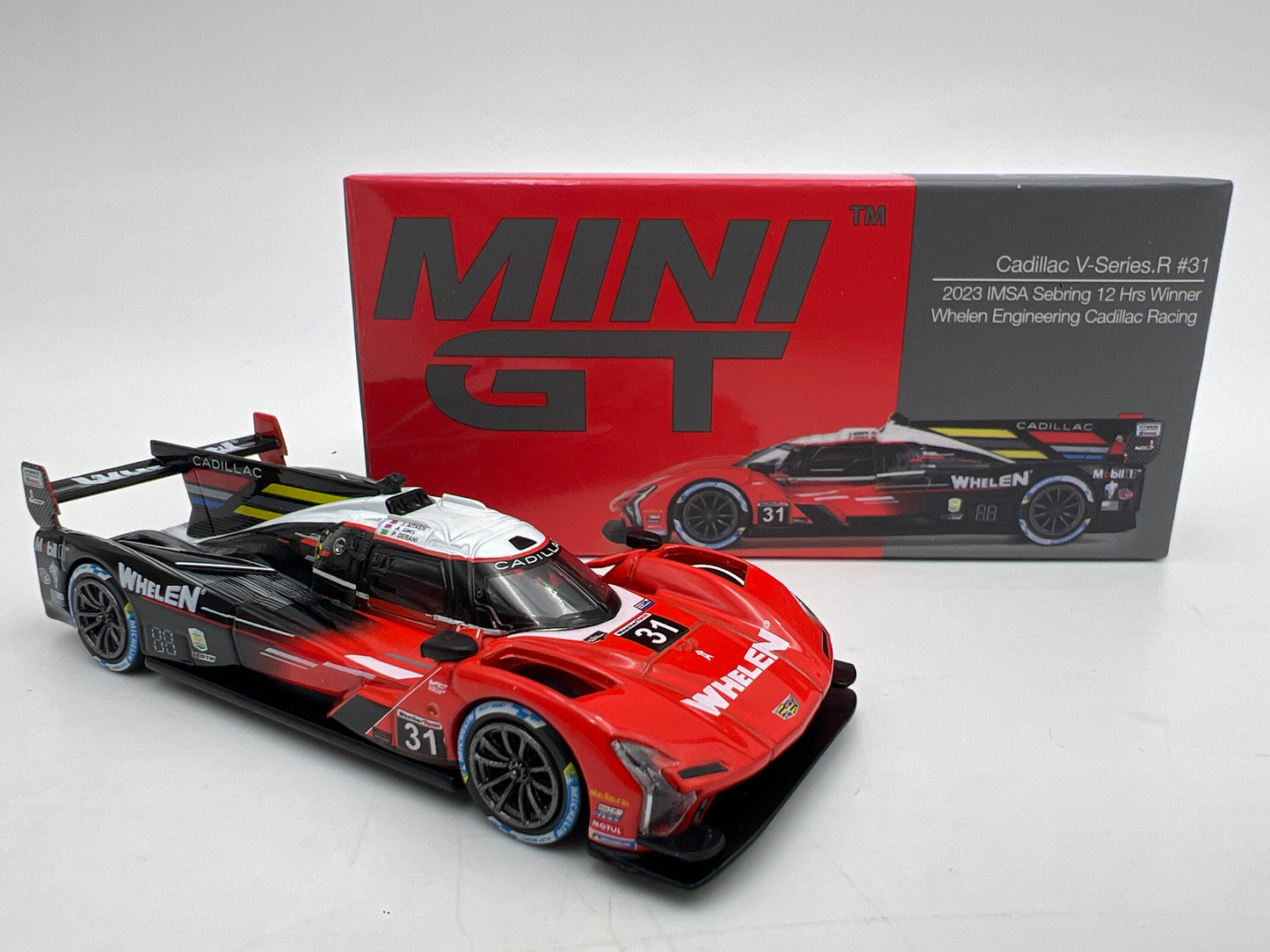 Mini GT #745 Cadillac V-Series.R #31 2023 IMSA Sebring 12 Hrs Winner Whelen Cadillac Racing