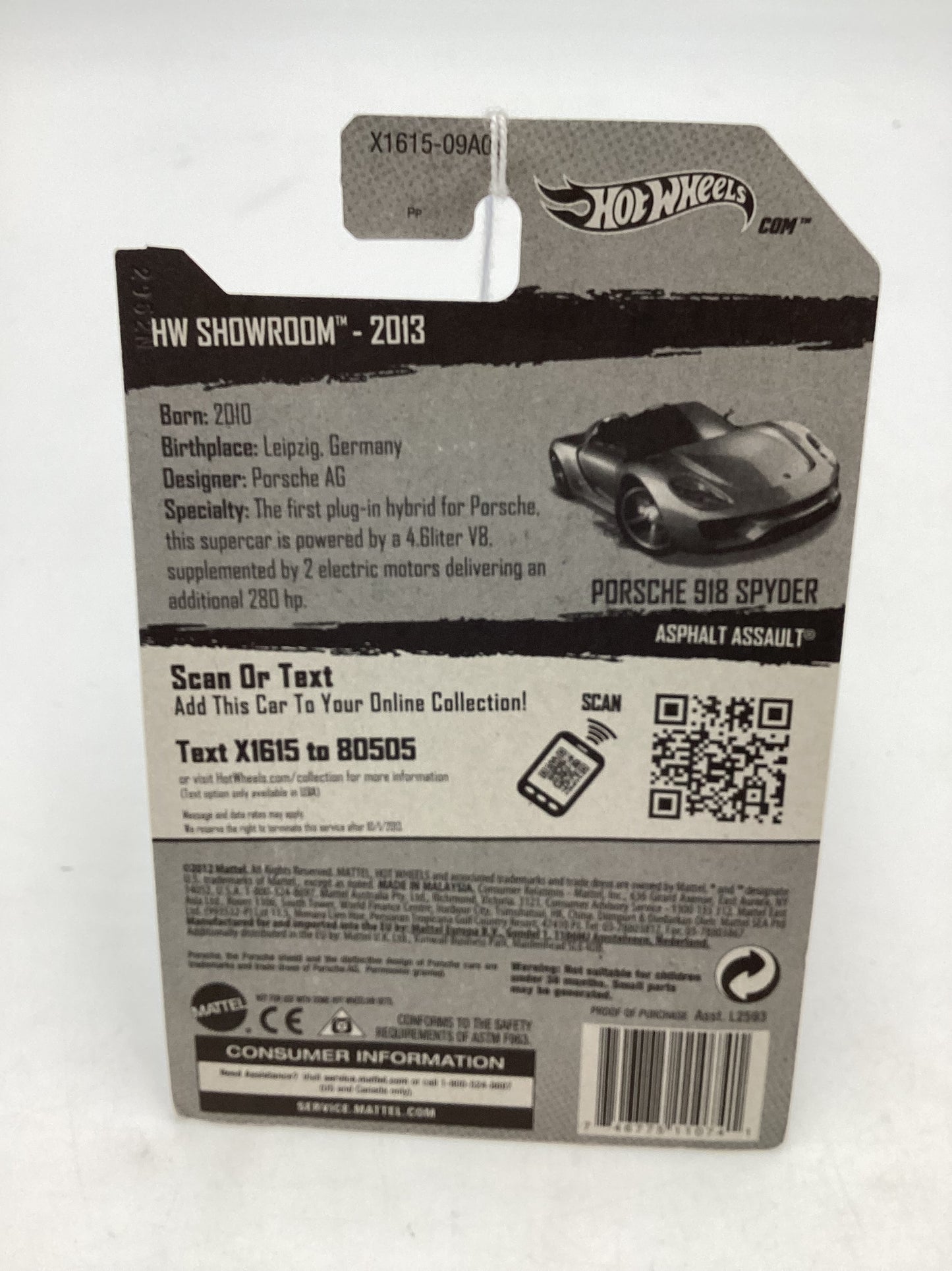 2013 Hot Wheels Showroom #175 Porsche 918 Spyder Silver 99E