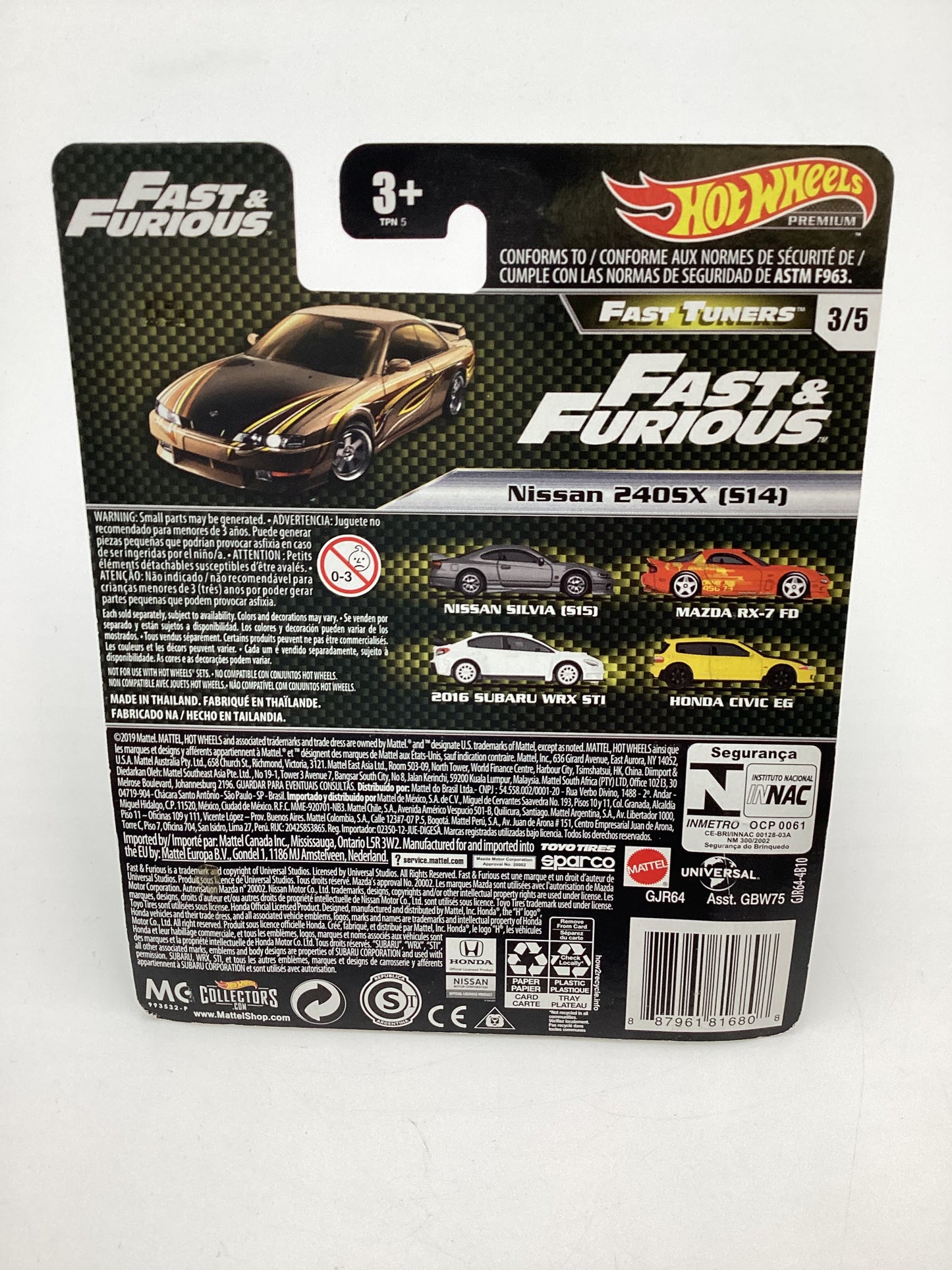 Hot Wheels Premium Fast & Furious Fast Tuners #3 Nissan 240SX S14 Gold W/Protector