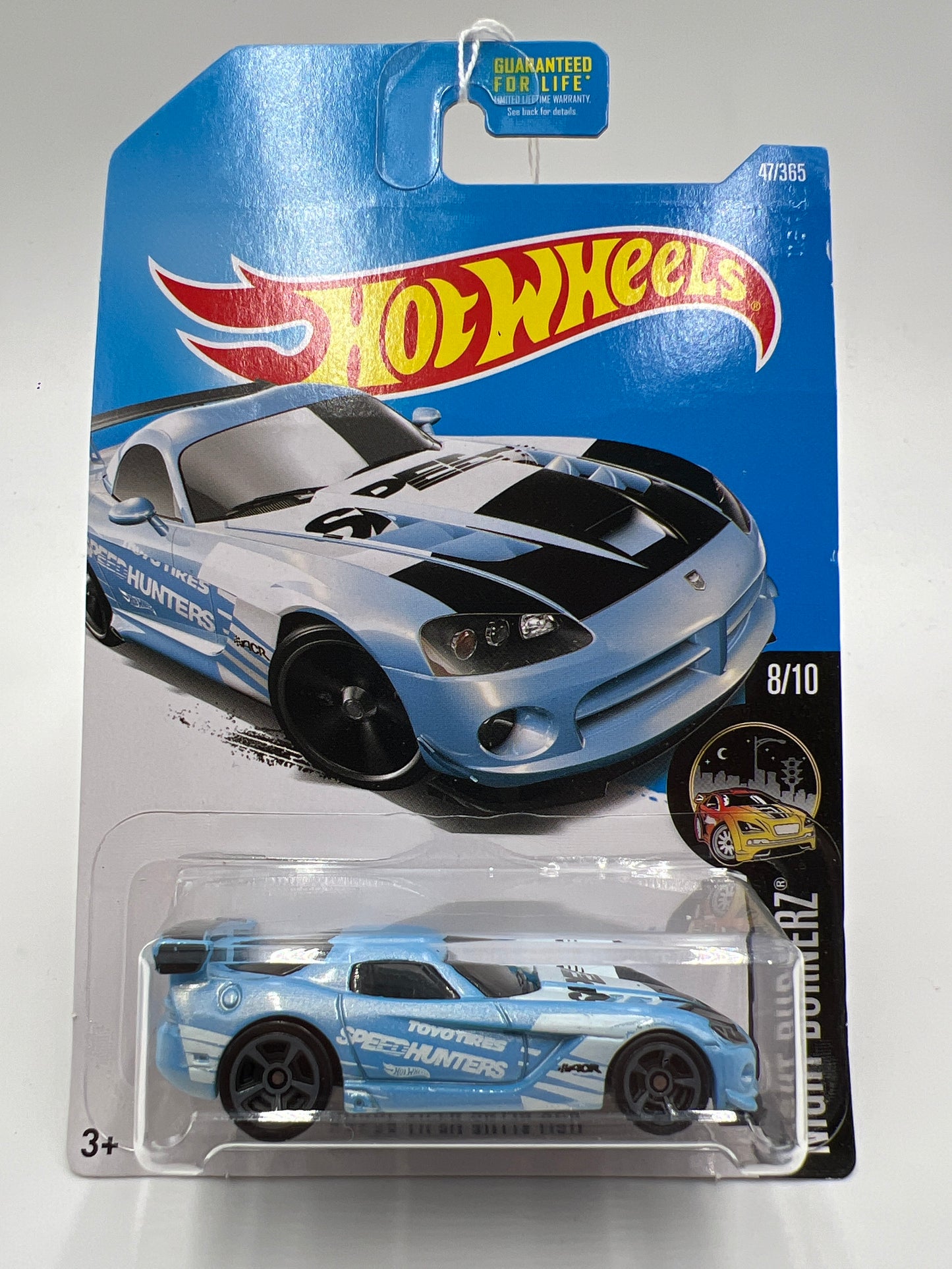 2017 Hot Wheels Night Burnerz Dodge Viper SRT10 ACR Light Blue (Card Not Perfect) 140C