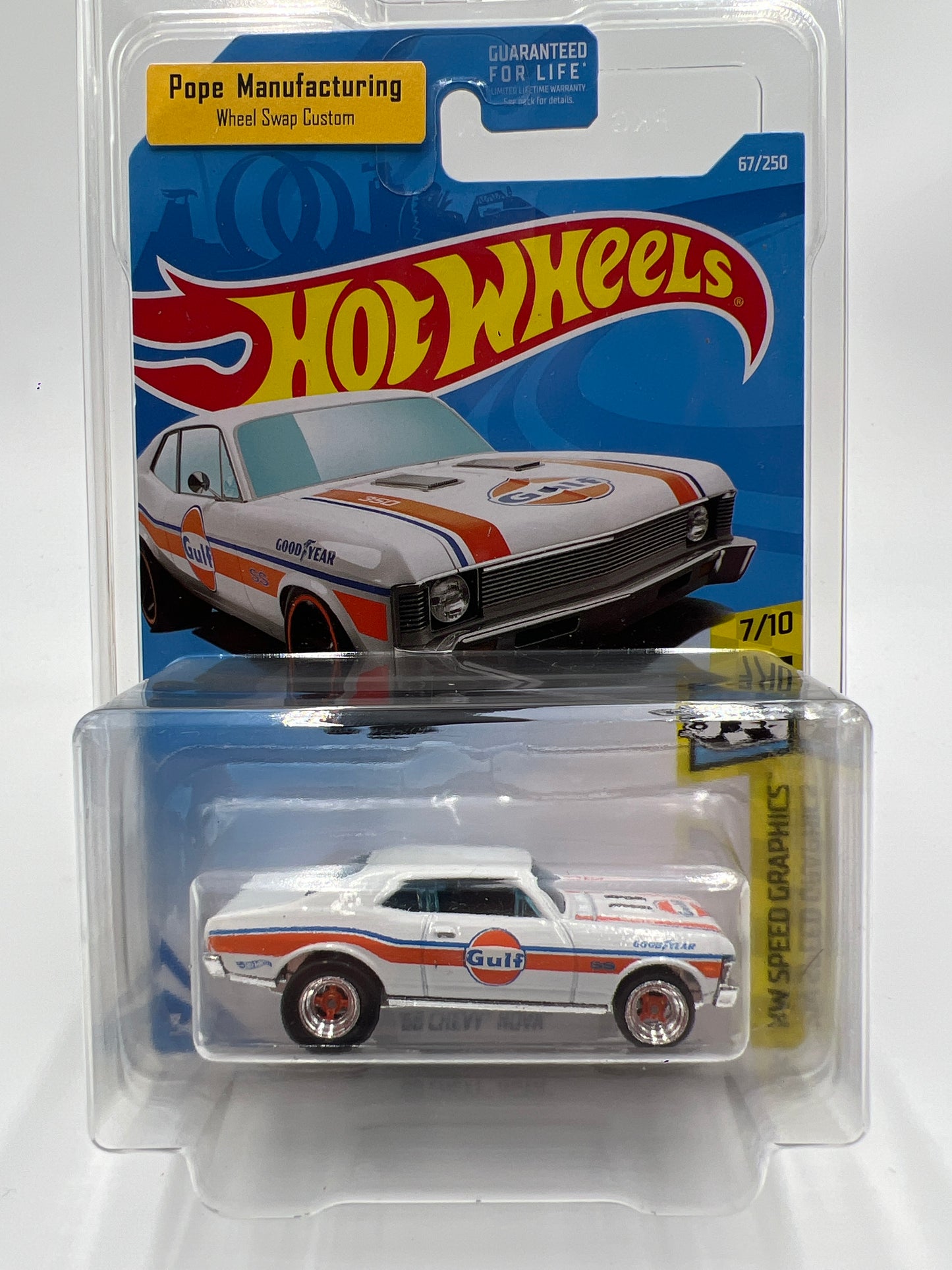 Hot Wheels 68 Chevy Nova White Gulf Wheel Swap Custom On Card W/Protector (SR)