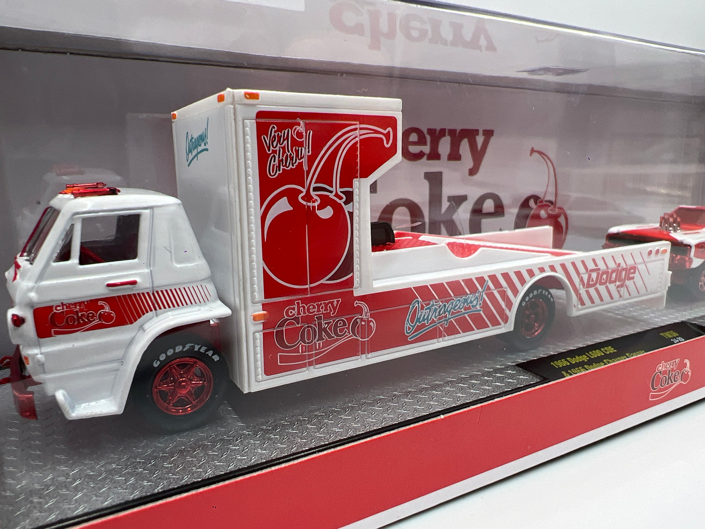 2025 M2 Machines Auto Haulers Coca Cola CHASE 1966 Dodge L600 COE & 1966 Dodge Charger Gasser TW36