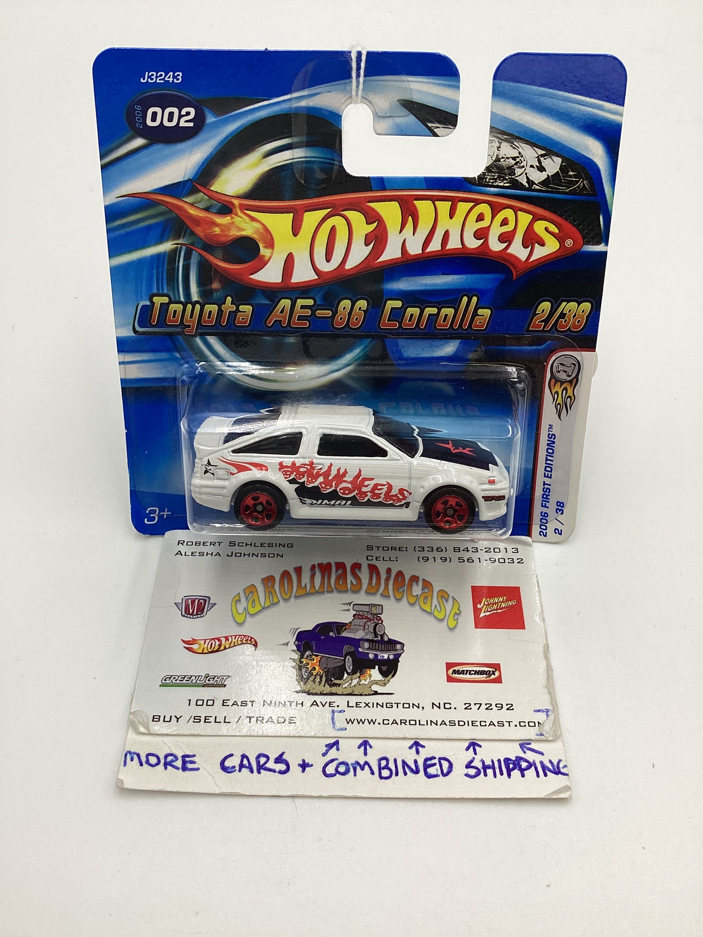 2006 Hot Wheels #002 Toyota AE-86 Corolla White Short Card SR