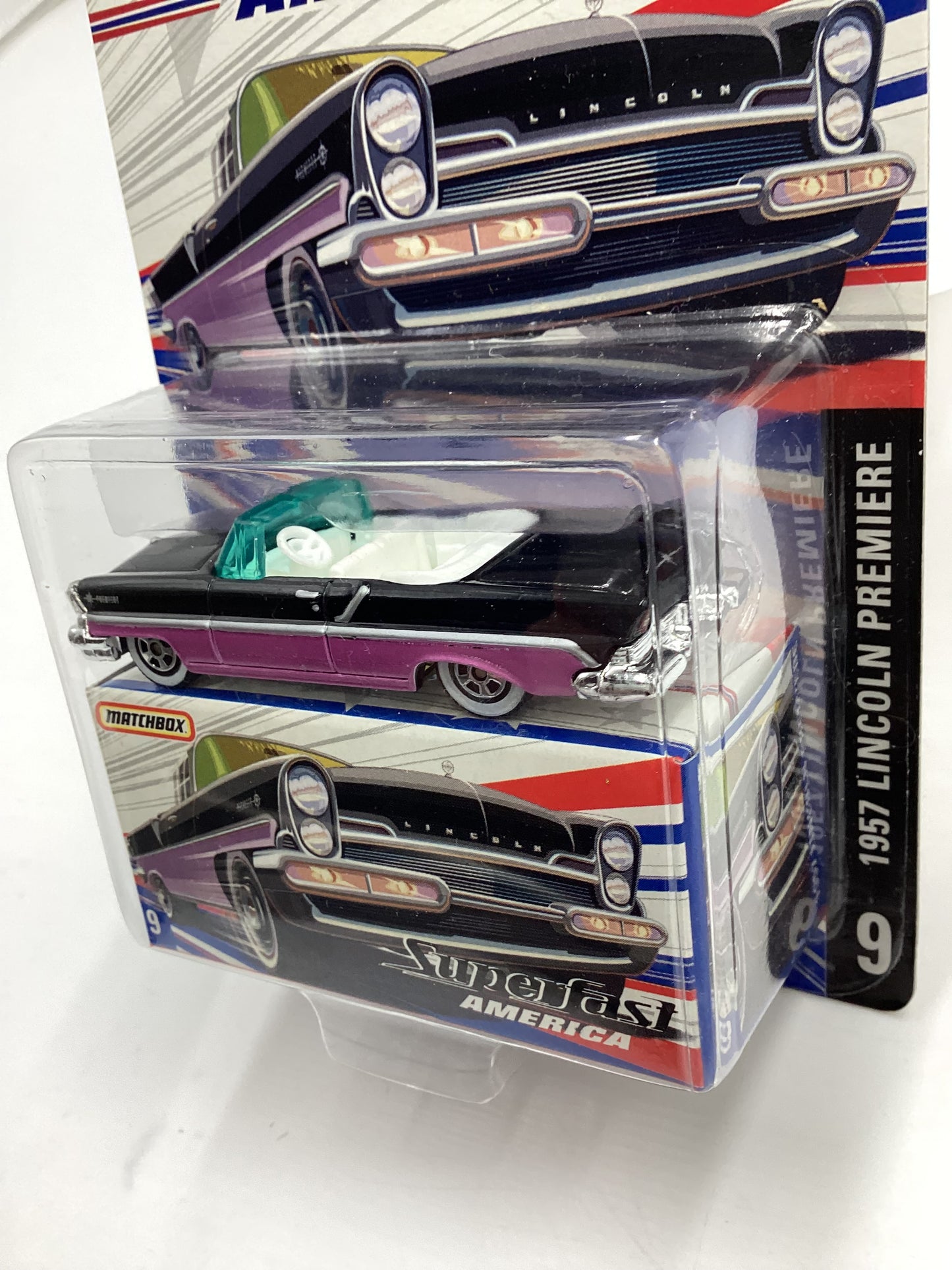 Matchbox Superfast America #9 1957 Lincoln Premiere Black/Purple 174F