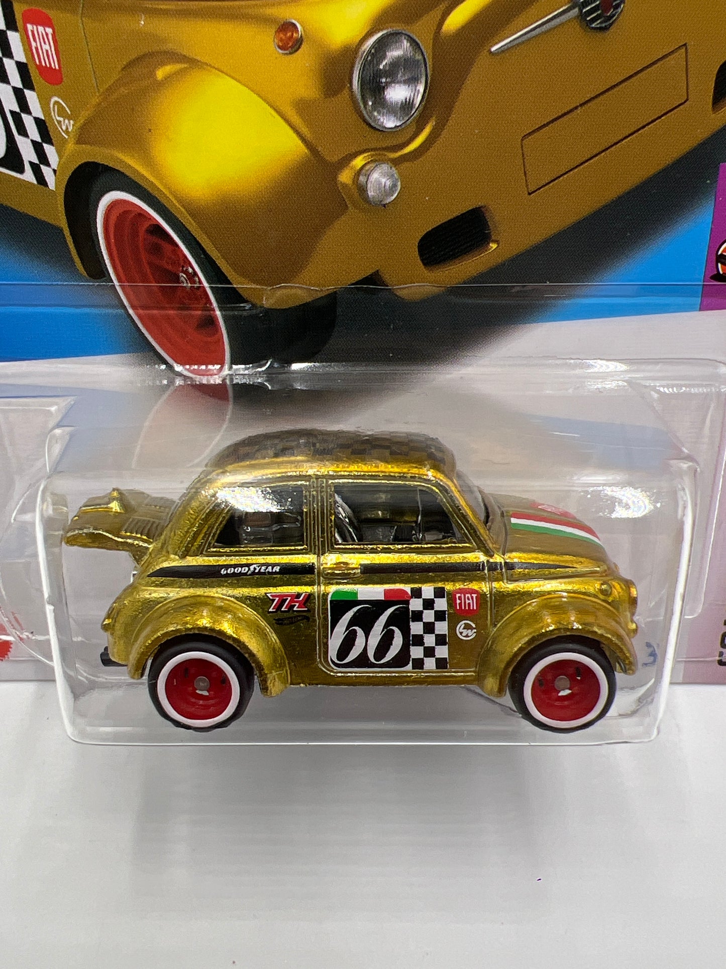 2024 Hot Wheels Super Treasure Hunt #117 60s Fiat 500D Modificado Gold W/Protector