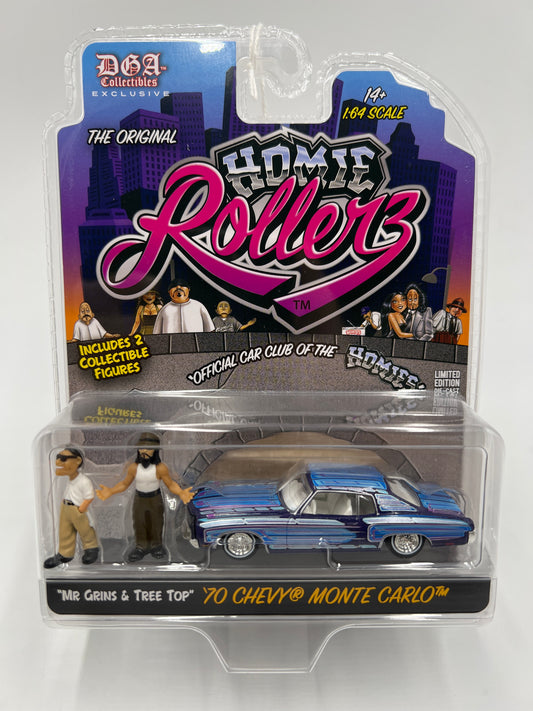 Greenlight x DGA Homie Rollerz 70 Chevy Monte Carlo Blue/Purple & Mr Grins/Tree Top 222C