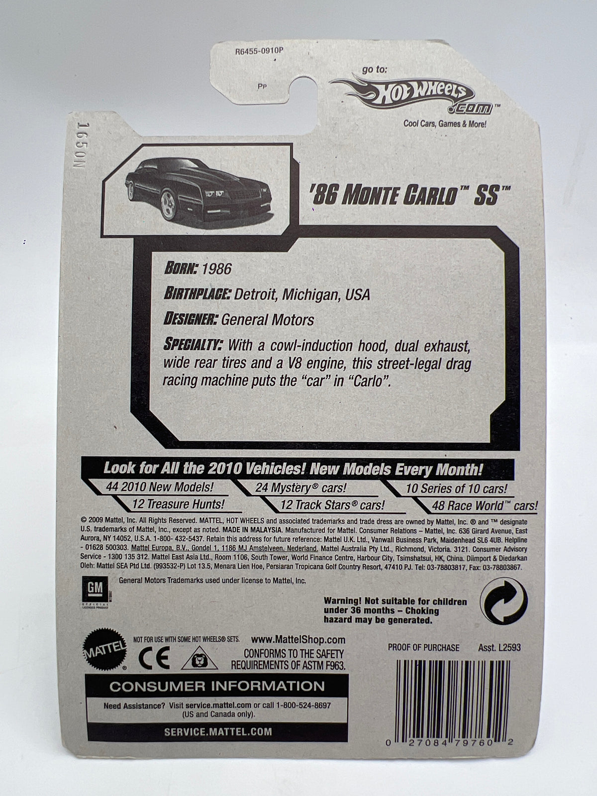 2010 Hot Wheels New Models #40 86 Monte Carlo SS Black W/Protector