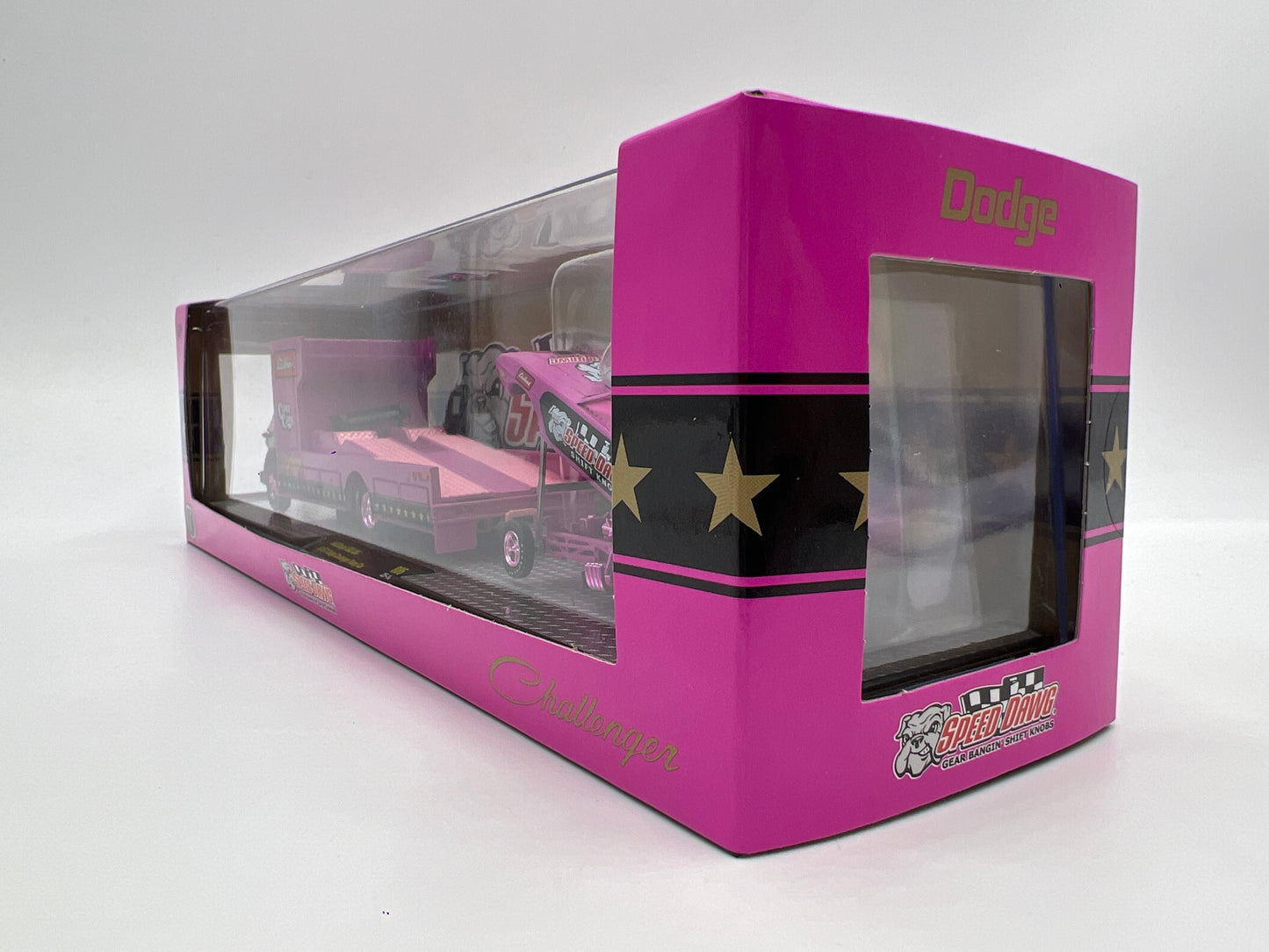 M2 Machines Auto Haulers Speed Dawg CHASE 1966 Dodge L600 COE & 1971 Dodge Challenger Funny Car Pink R86
